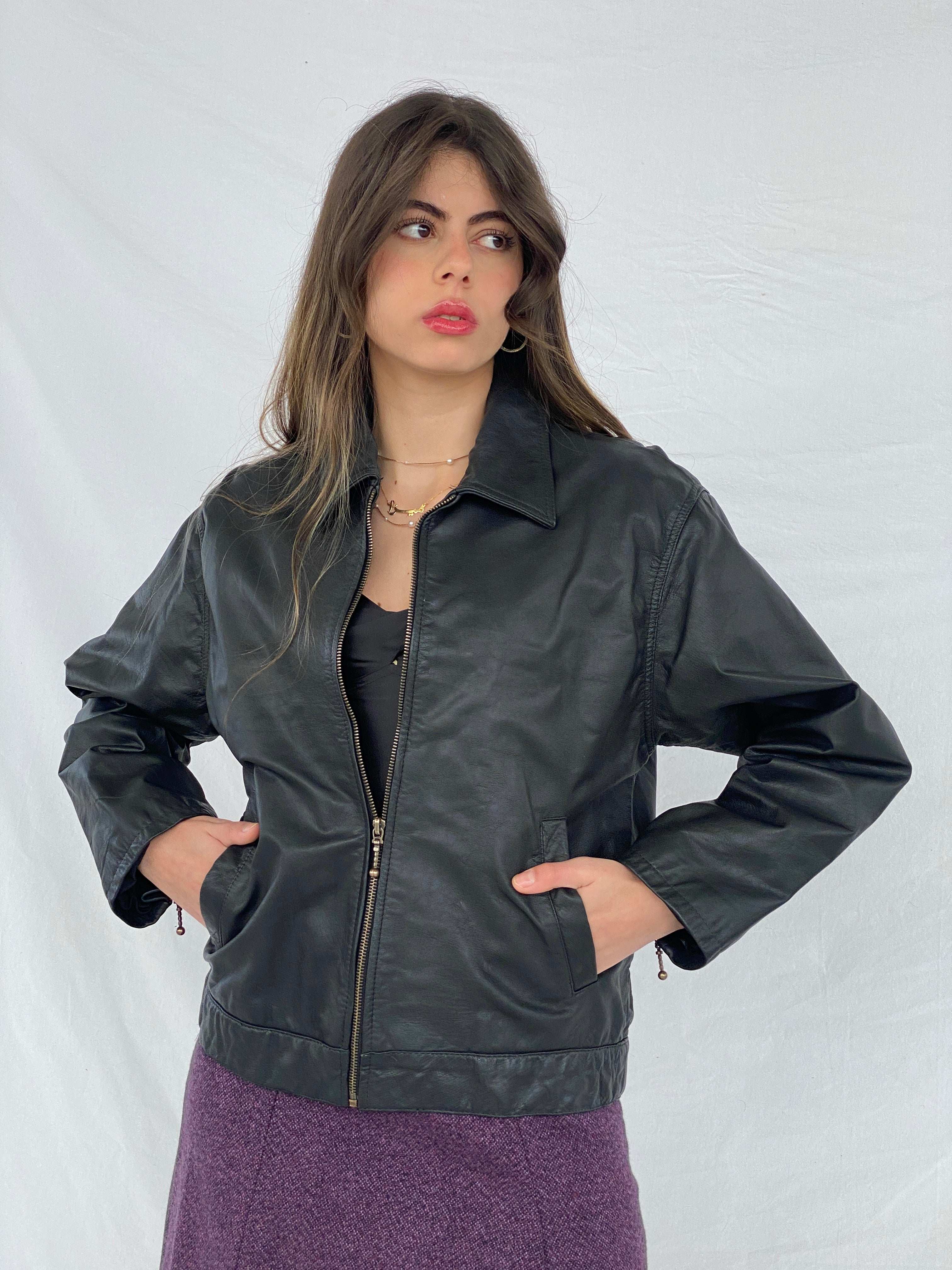 Vintage Young Fashion Genuine Leather Jacket - Size Medium - Balagan Vintage Leather Jacket 90s, genuine leather, genuine leather jacket, Mira, NEW IN, winter