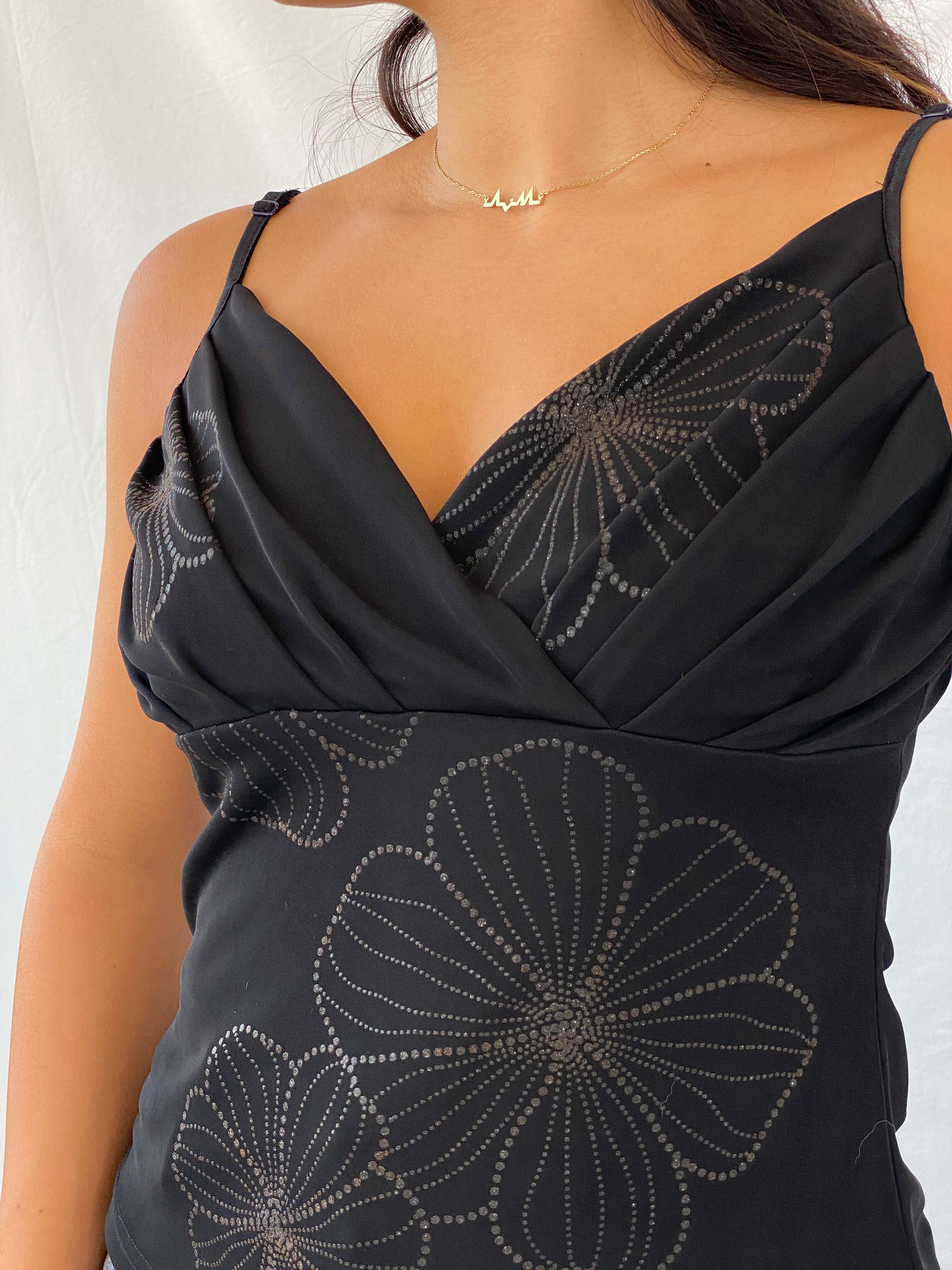 Beautiful 90s Chain Reaction Floral Black Cami - M