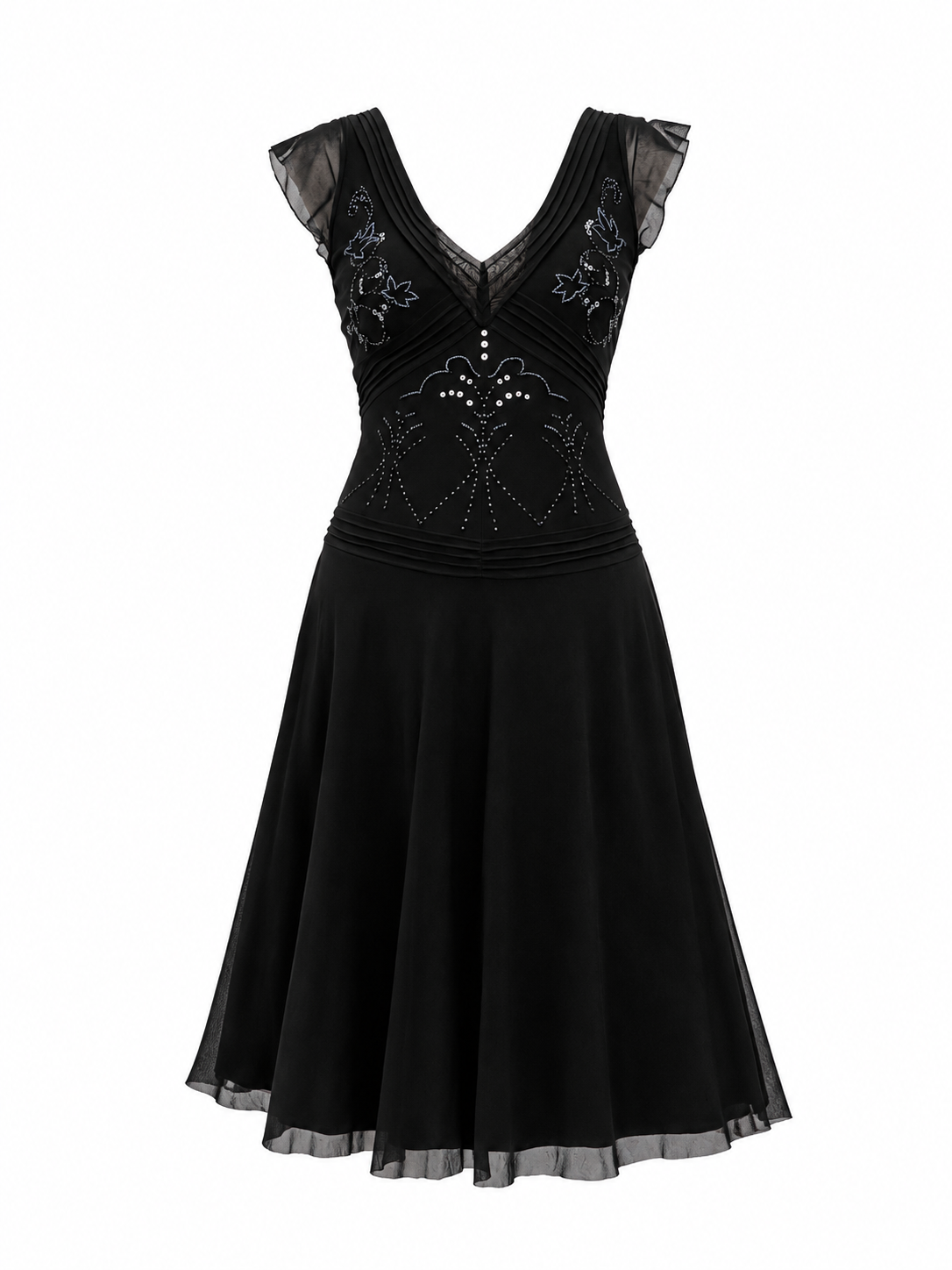 Y2K Mexx Black Beaded Mesh Drop Waist Midi Dress – M