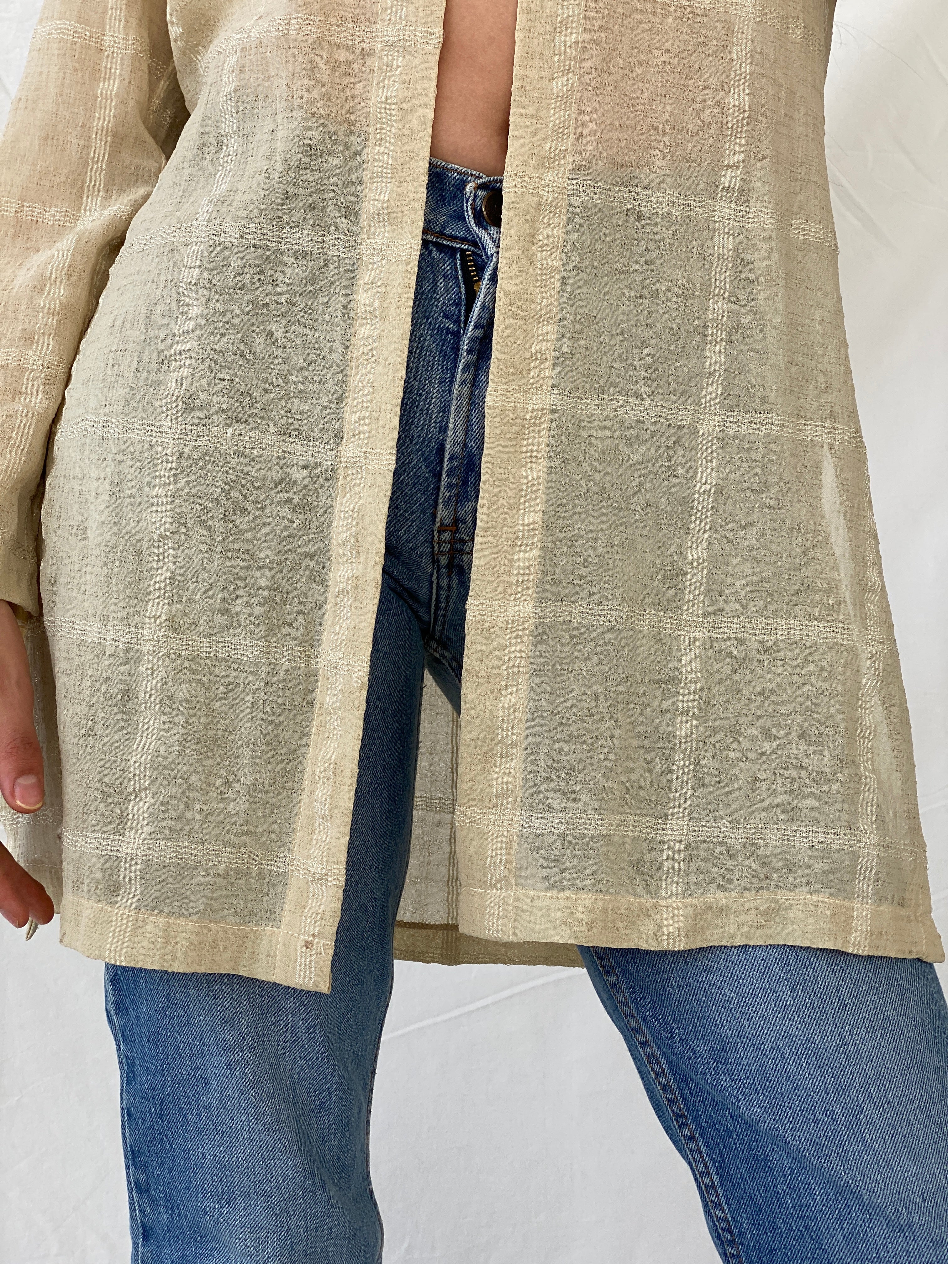 Y2K Selent Sheer Checkered Beige Cardigan - M