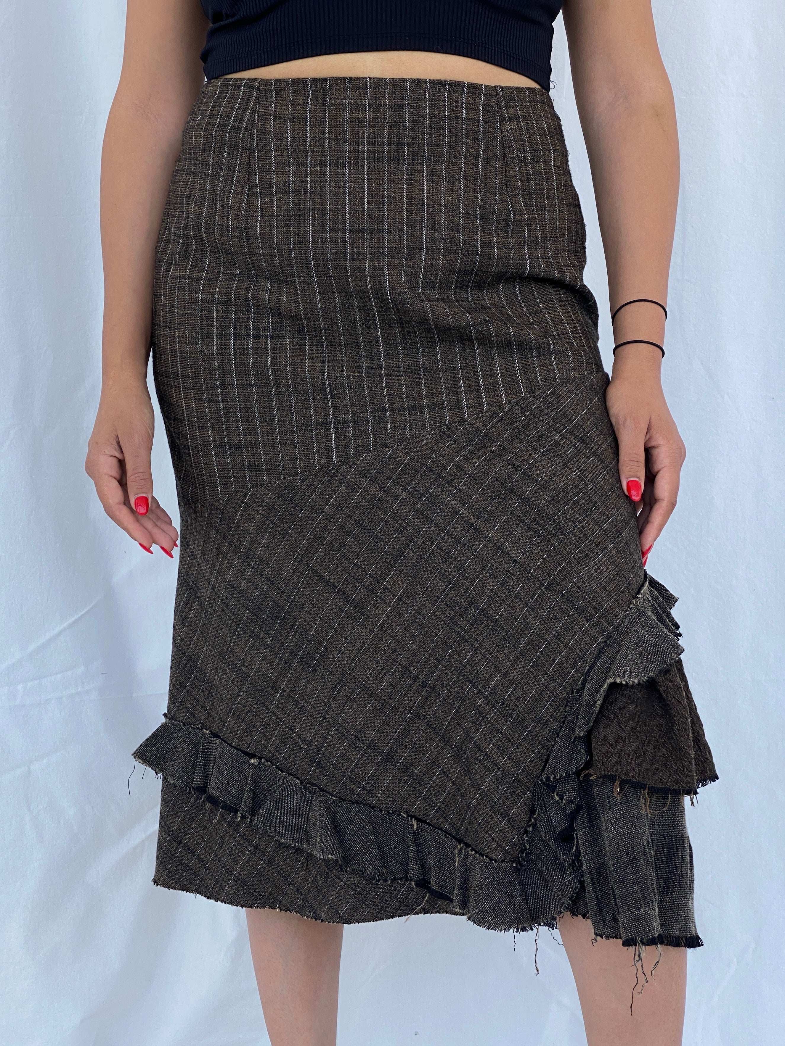 Vintage French Designer Madame Zaza Of Marseille Midi Brown Skirt Size L/XL - Balagan Vintage Midi Skirt 90s, Alaa, midi skirt, NEW IN, plaid skirt, summer