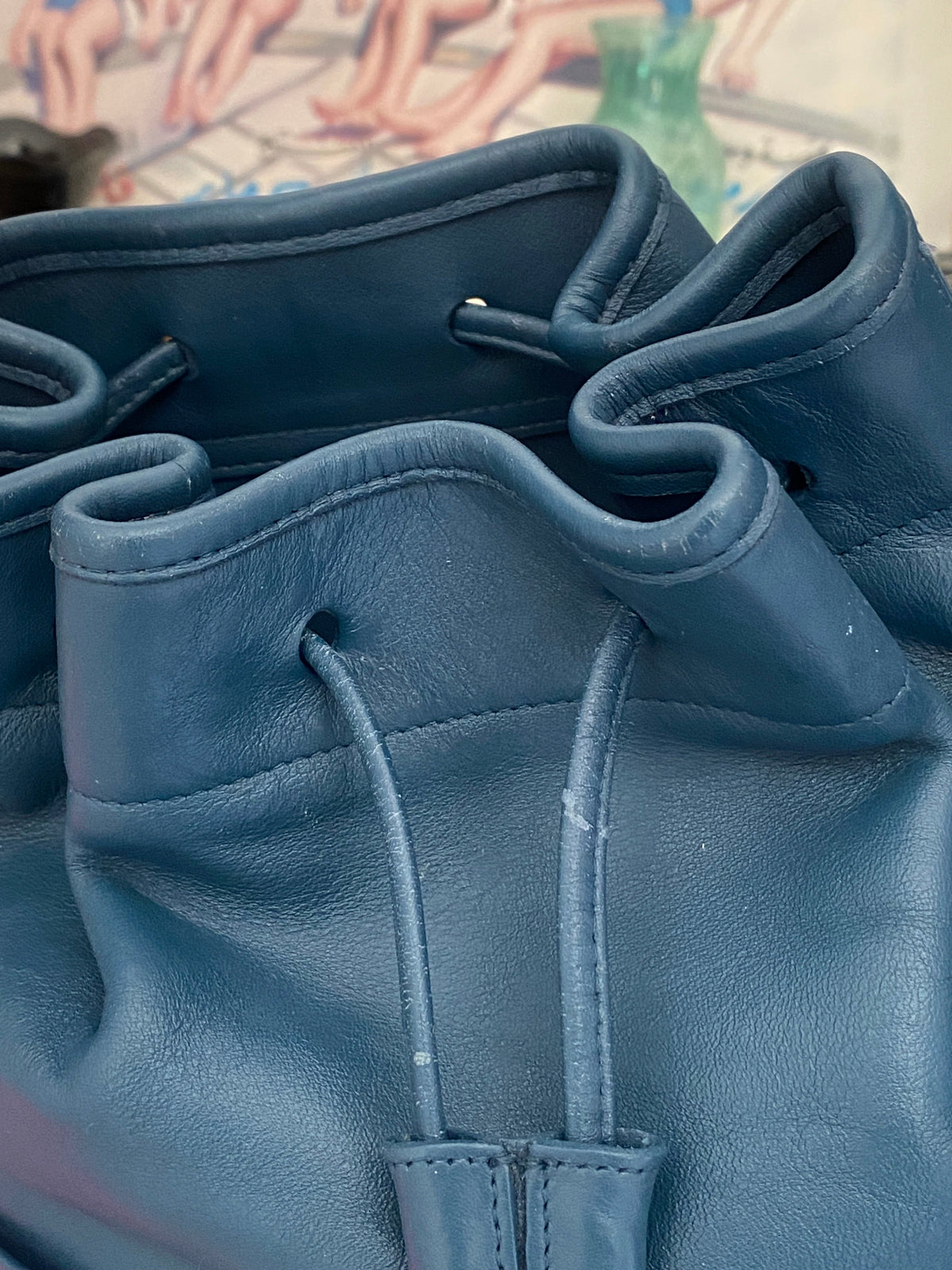 Vintage 1995 Coach Thompson 4151 Navy Blue Glovetanned Leather Drawstring Bucket Shoulder Bag