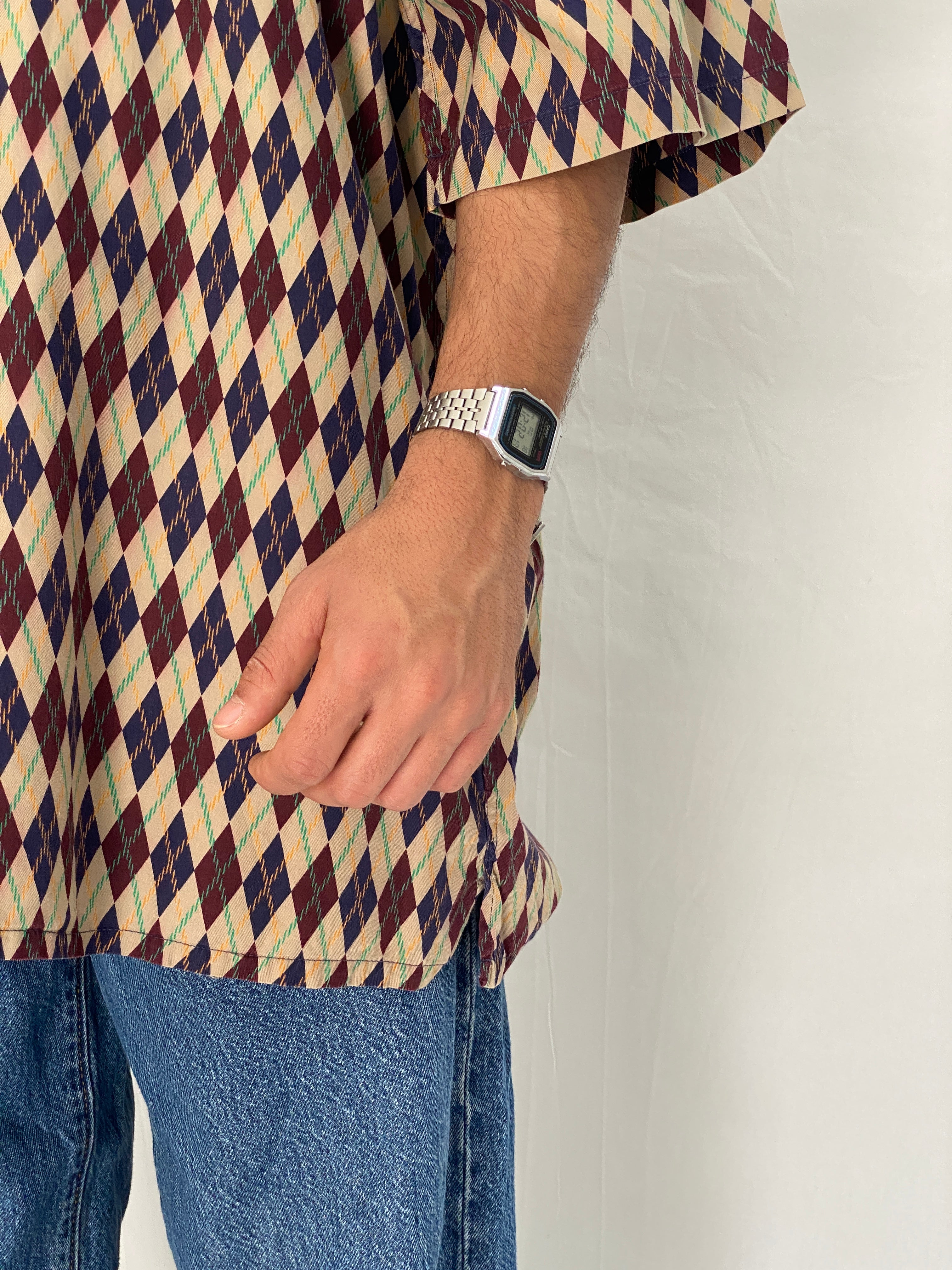 Vintage 90s Michael Thomas Argyle Print Pullover Shirt Oversized Geometric Pattern Shirt - 2XL