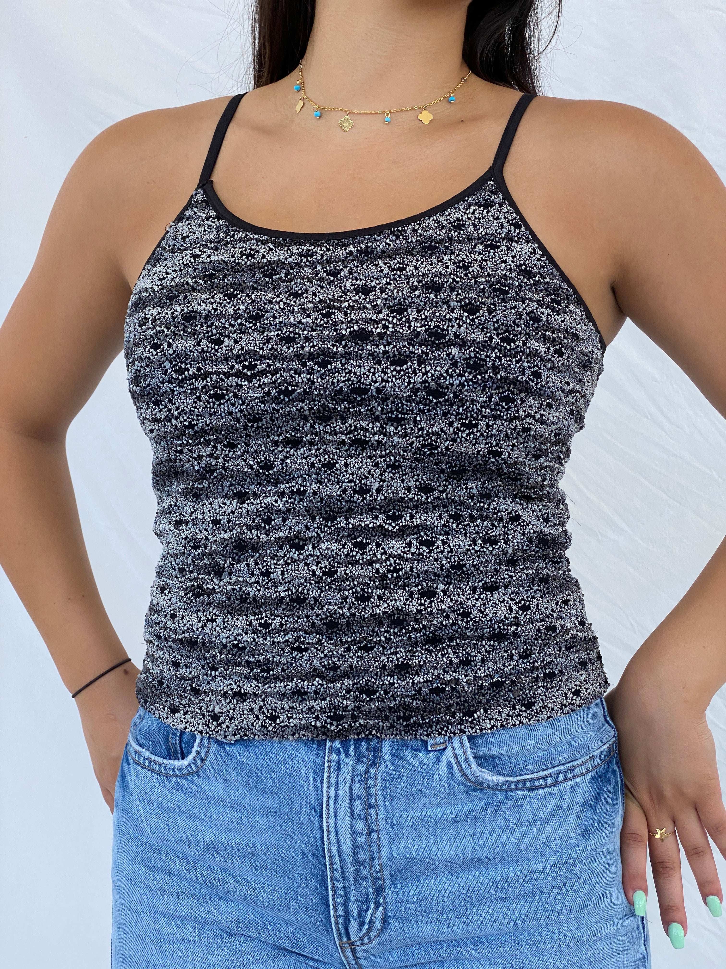 Y2K Vixin USA Gray and Black Cami Top - S - Balagan Vintage Sleeveless Top 00s, Cami, Lana, NEW IN, summer