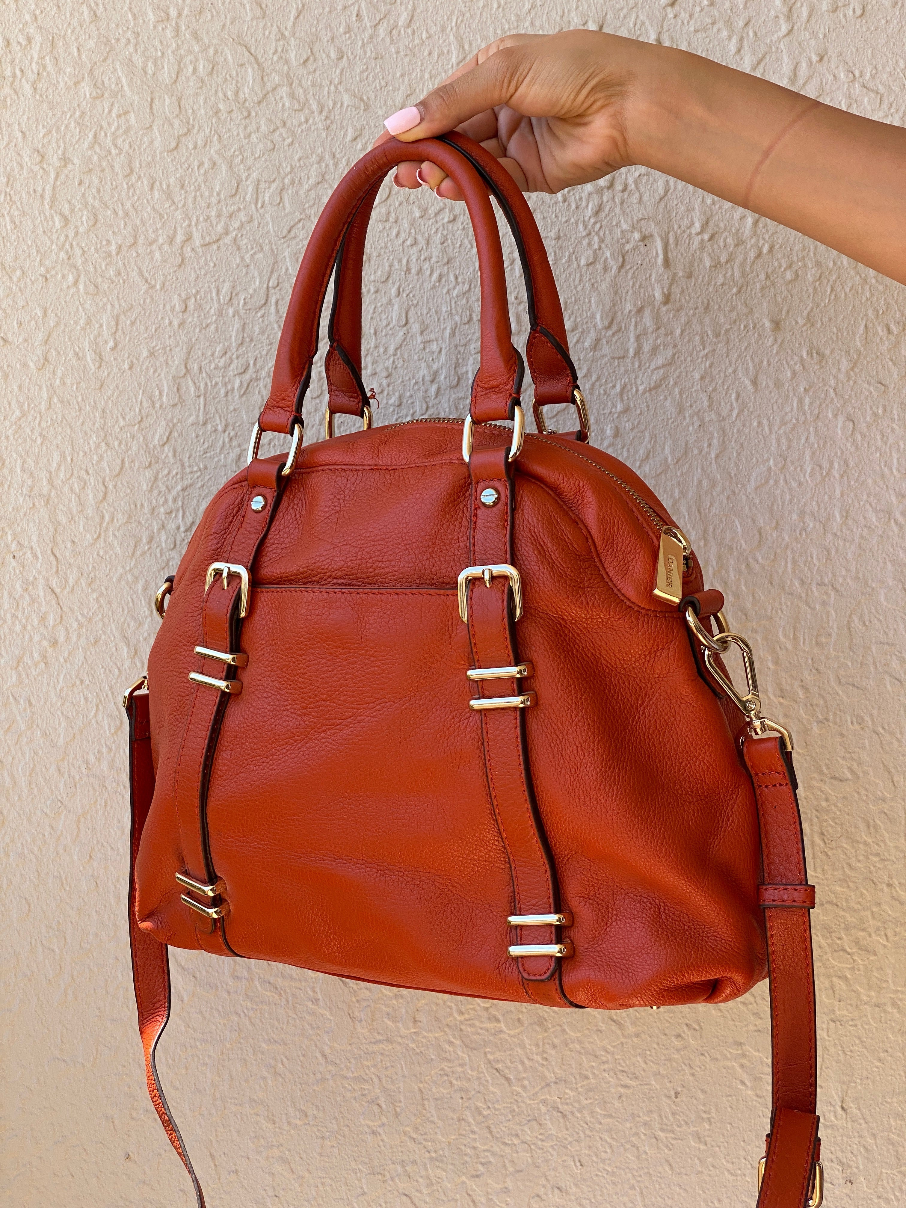 Vintage Danier Cognac Genuine Leather Convertible Satchel Crossbody Bag