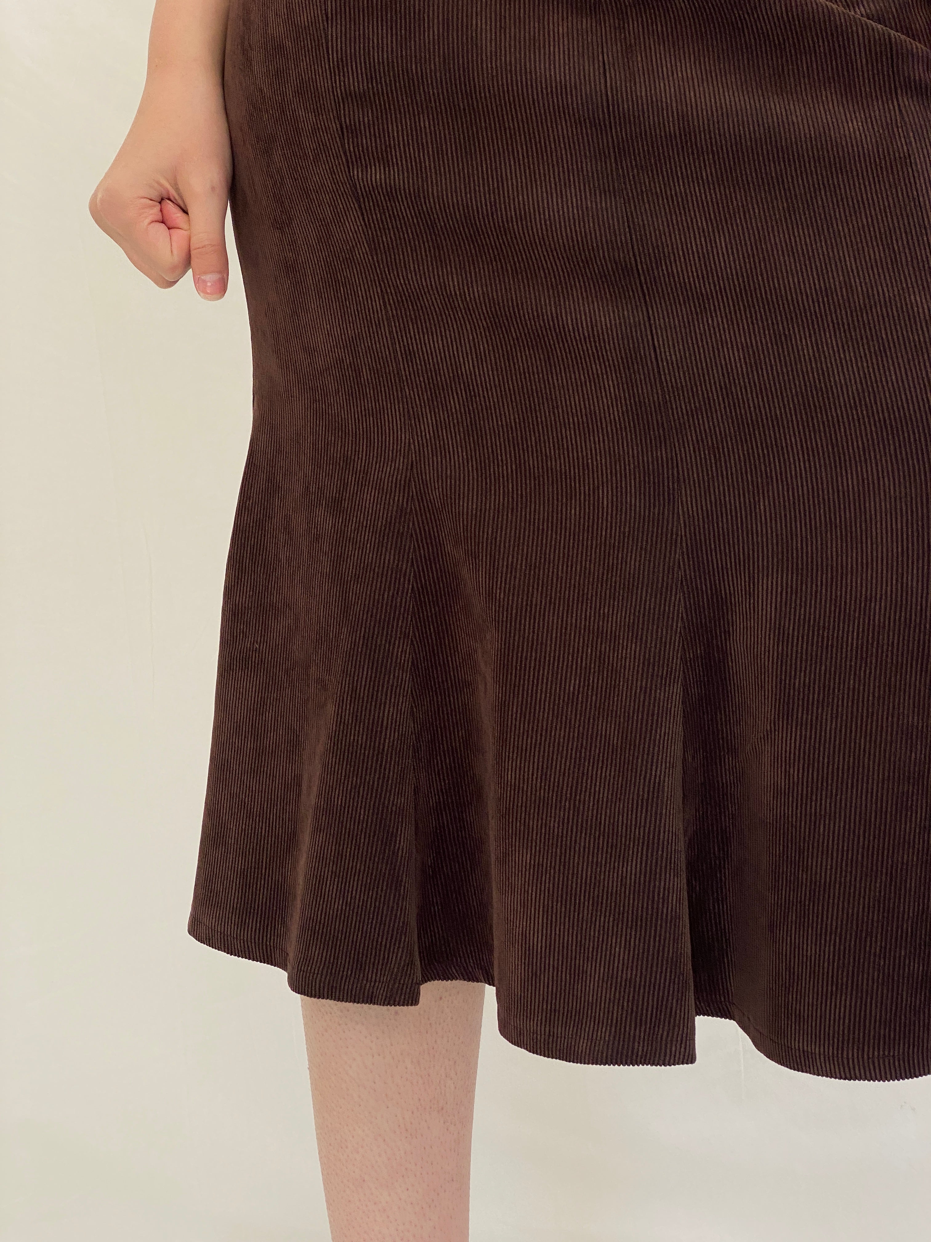 Vintage Late 90s Armani Brown Wool Corduroy A-Line Midi Skirt - L