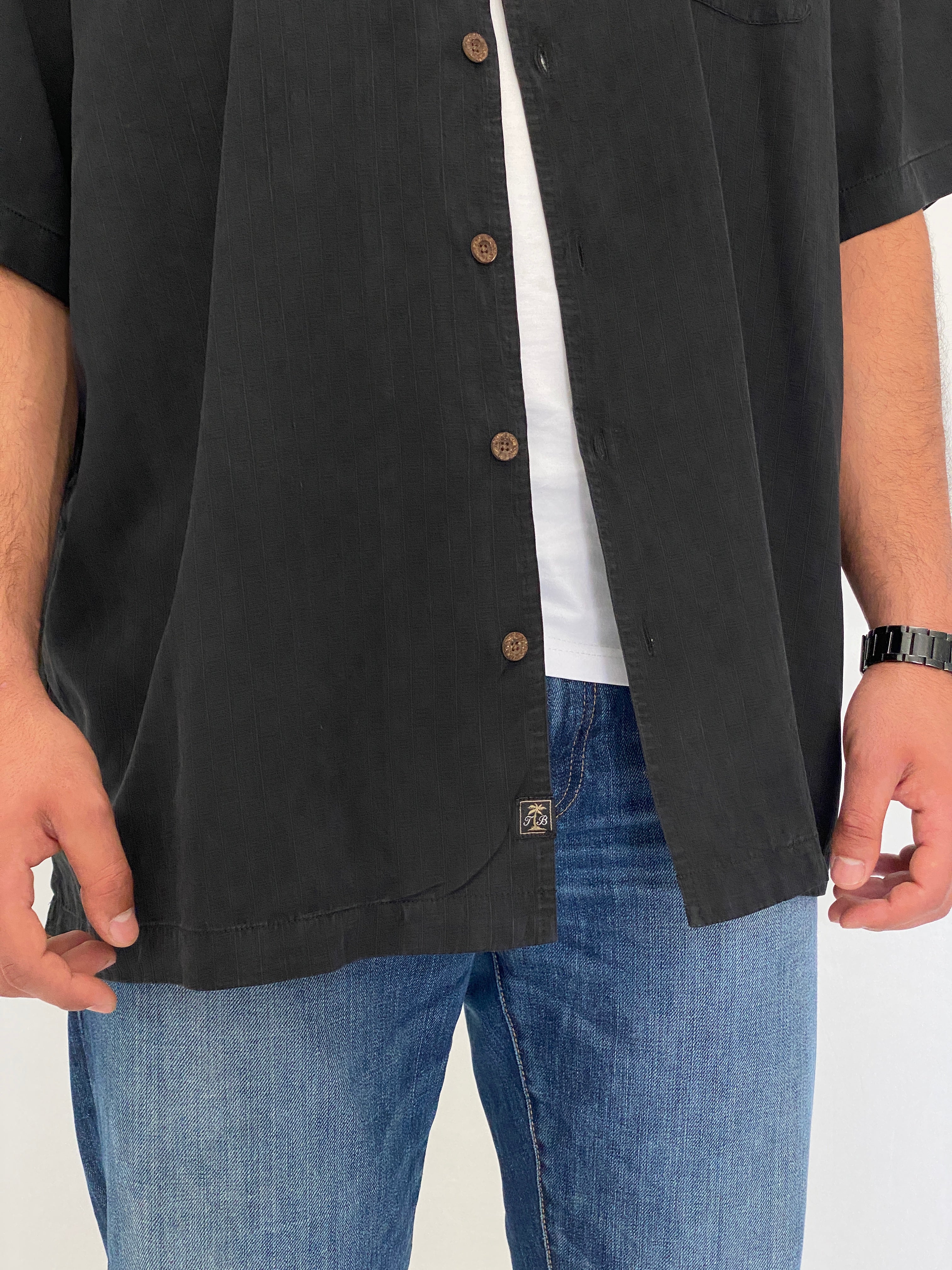Vintage Y2K Tommy Bahama Black Silk Camp Textured Resort Shirt – XL