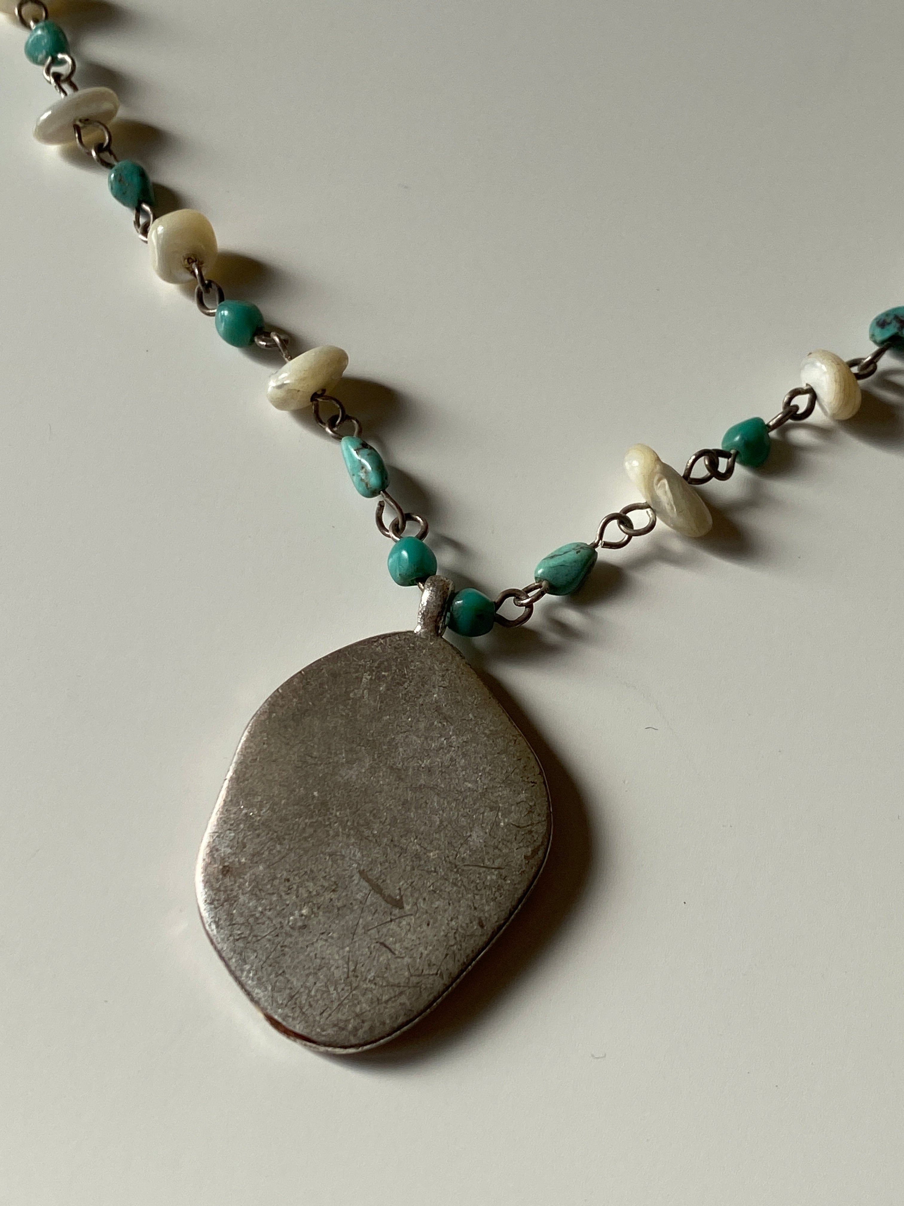 Vintage Yellow Stone Pendant Turquoise Beaded Chain Necklace Boho 90s Artisan Style Jewelry