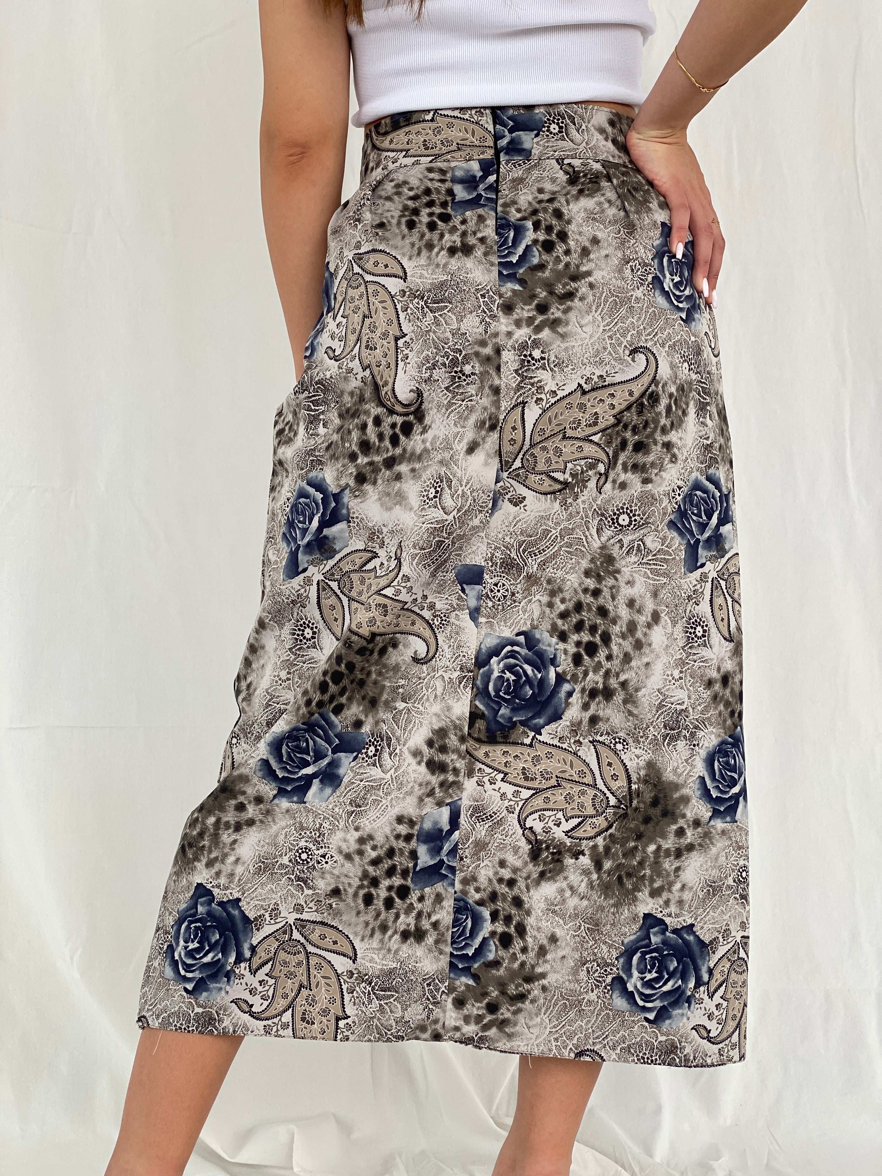 Vintage Handmade Grey Floral Midi Skirt - Balagan Vintage Midi Skirt 00s, 90s, floral skirt, midi skirt, NEW IN, Rama