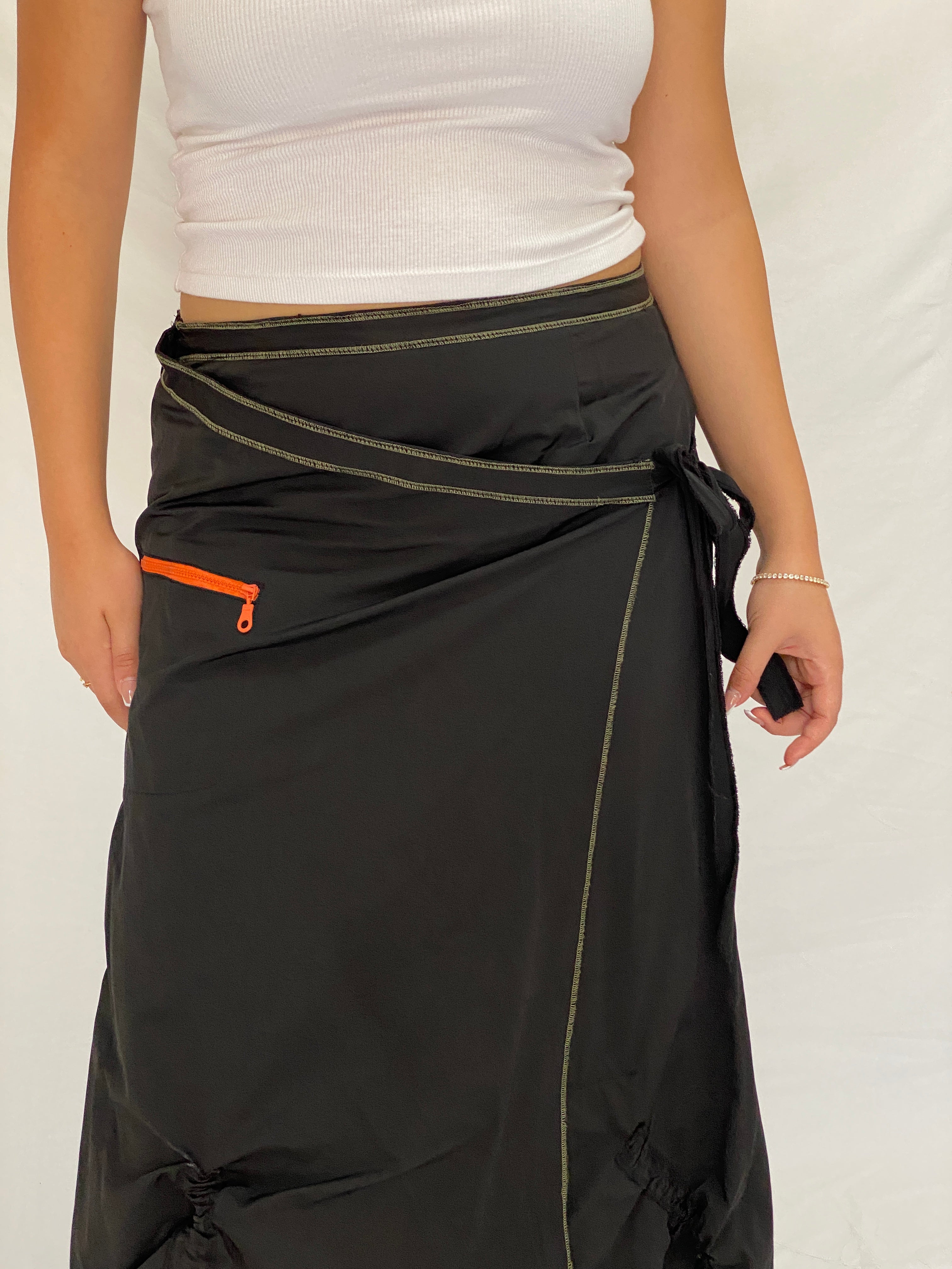 Vintage Y2K TLTN Tolentino Black Utility Wrap Midi Skirt Cotton - XL