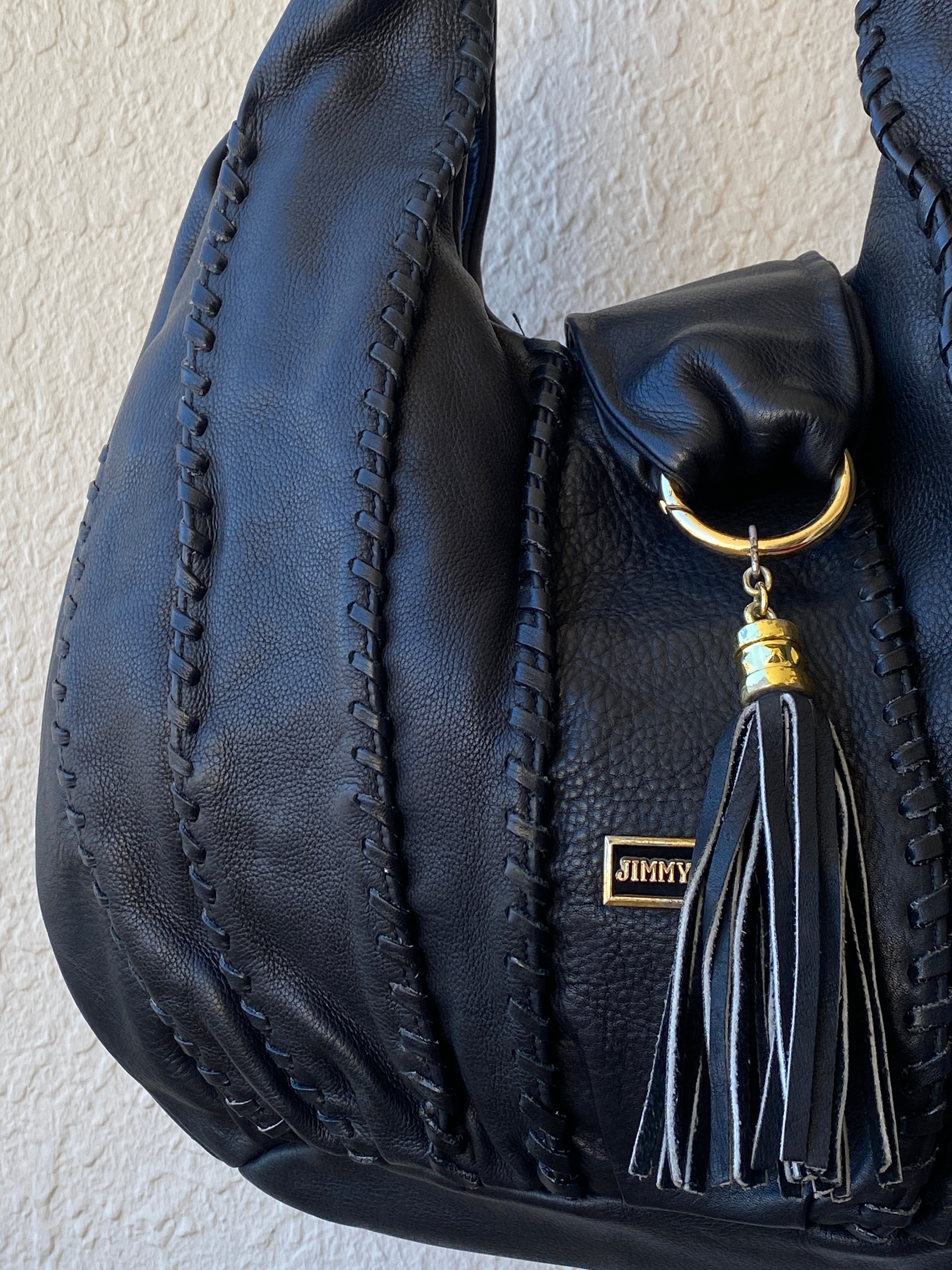 Jimmy Choo Textured Leather Large Hobo Black Shoulder Bag