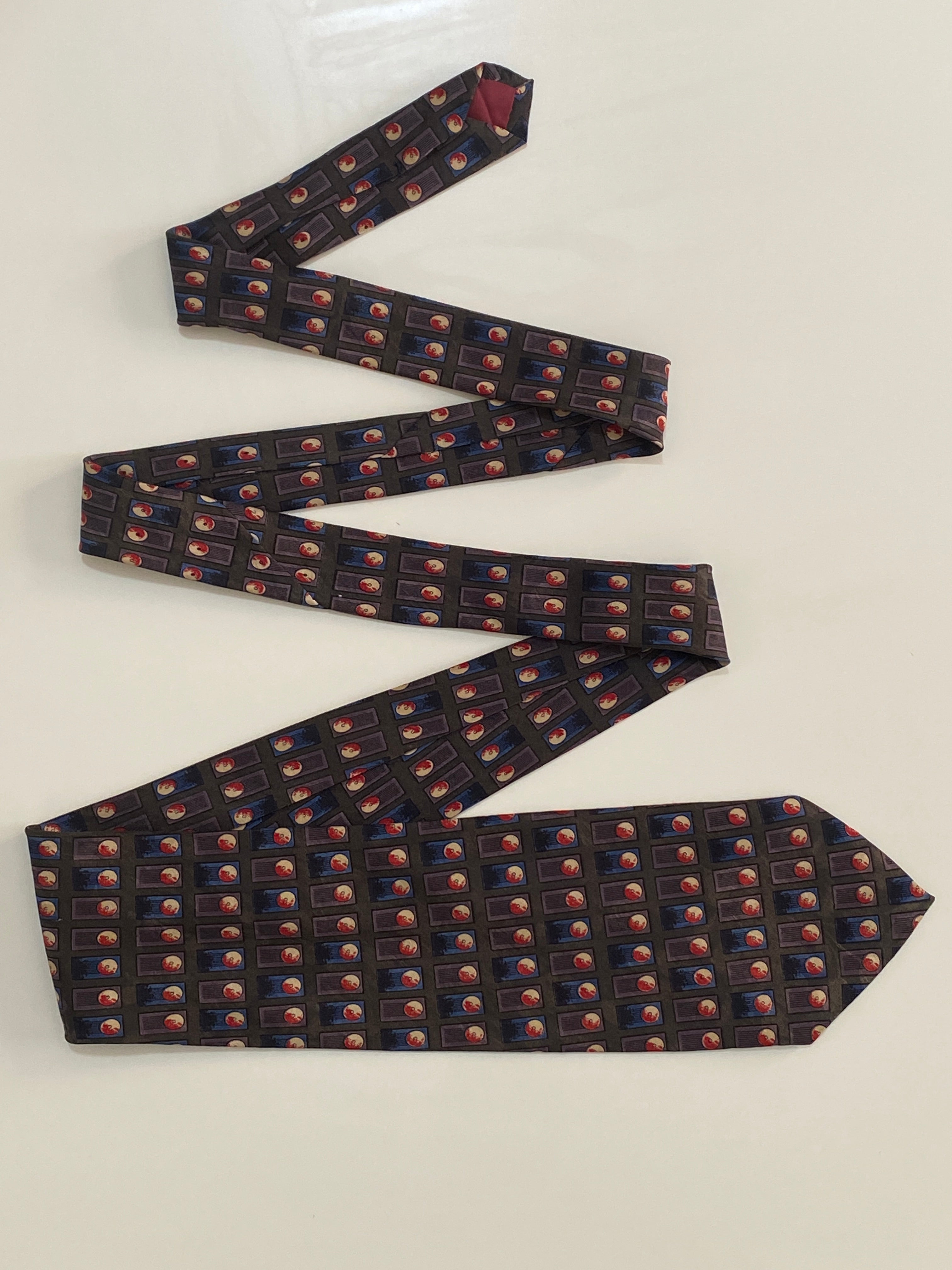Vintage Lorenzo Serli Silk Tie - Novelty Microprint Faces | Purple / Red / Blue