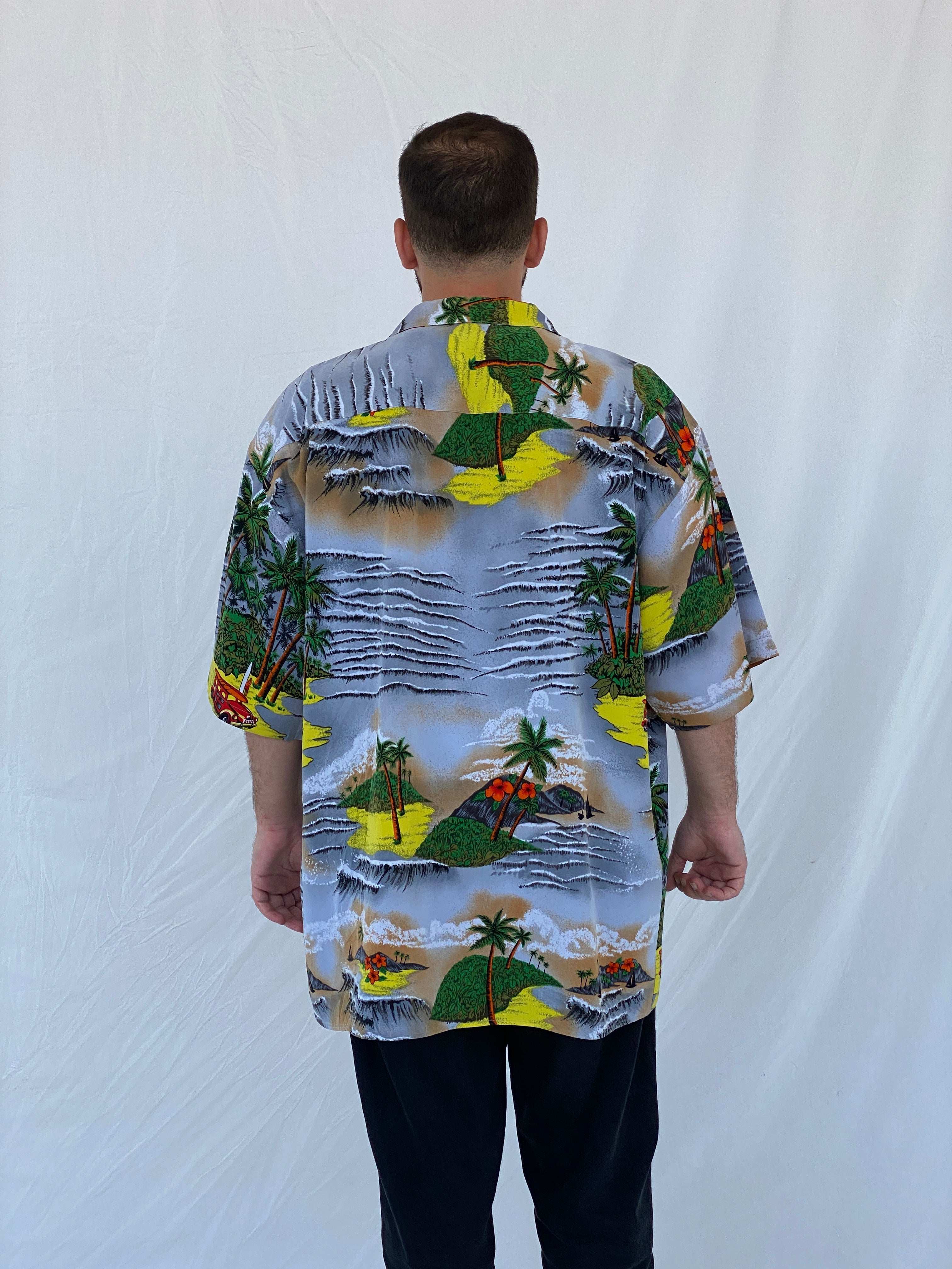 00s Koman Sport Hawaiian Palm Trees Button Shirt - Balagan Vintage Half Sleeve Shirt 90s, half sleeve shirt, Hawaiian shirt, Iyad, mens shirt, NEW IN, printed shirt