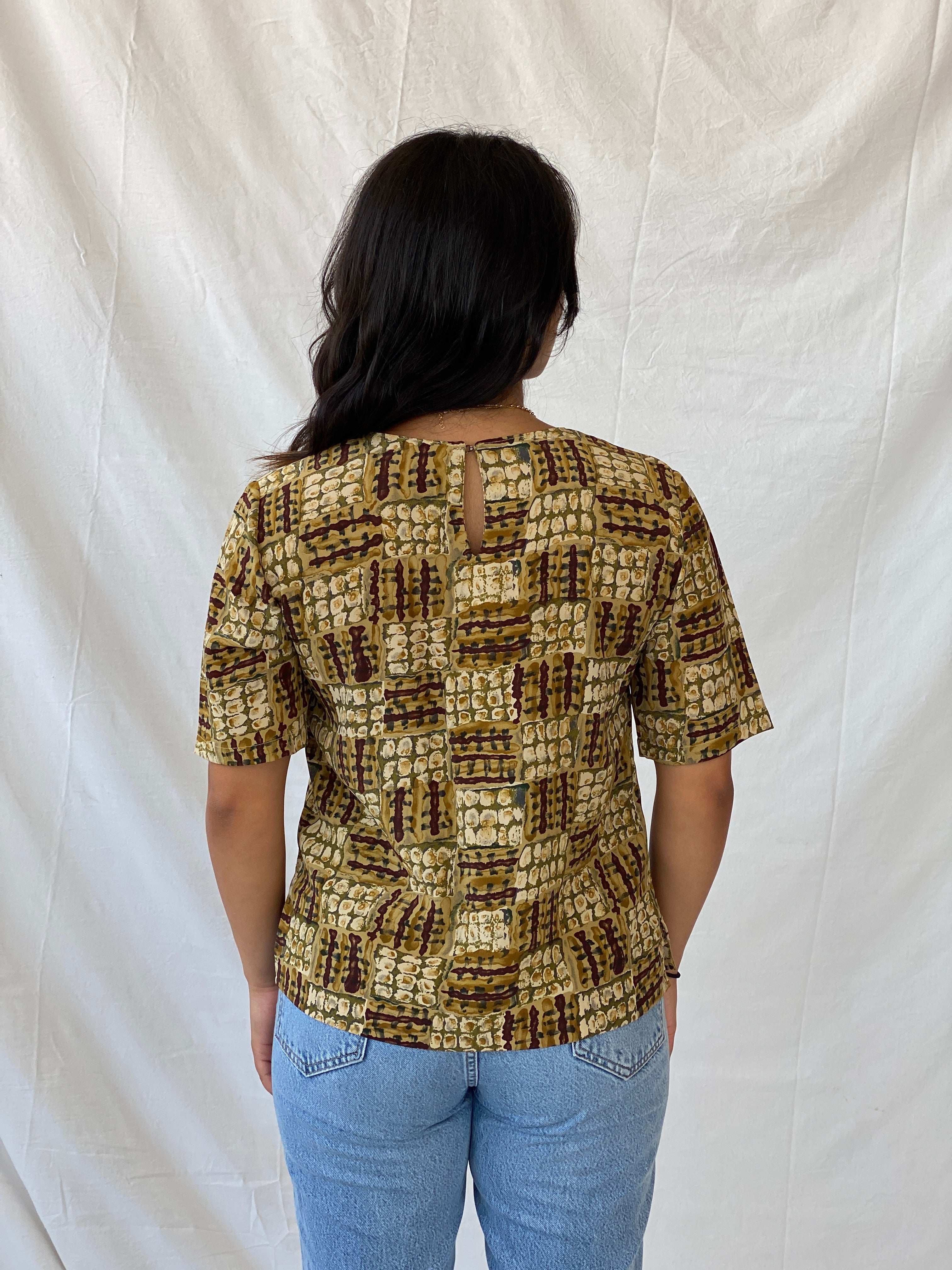 Earth-Tone African Mud Cloth Half-Sleeve Top - M - Balagan Vintage Half Sleeve Top 00s, Lana, NEW IN, summer, Y2K