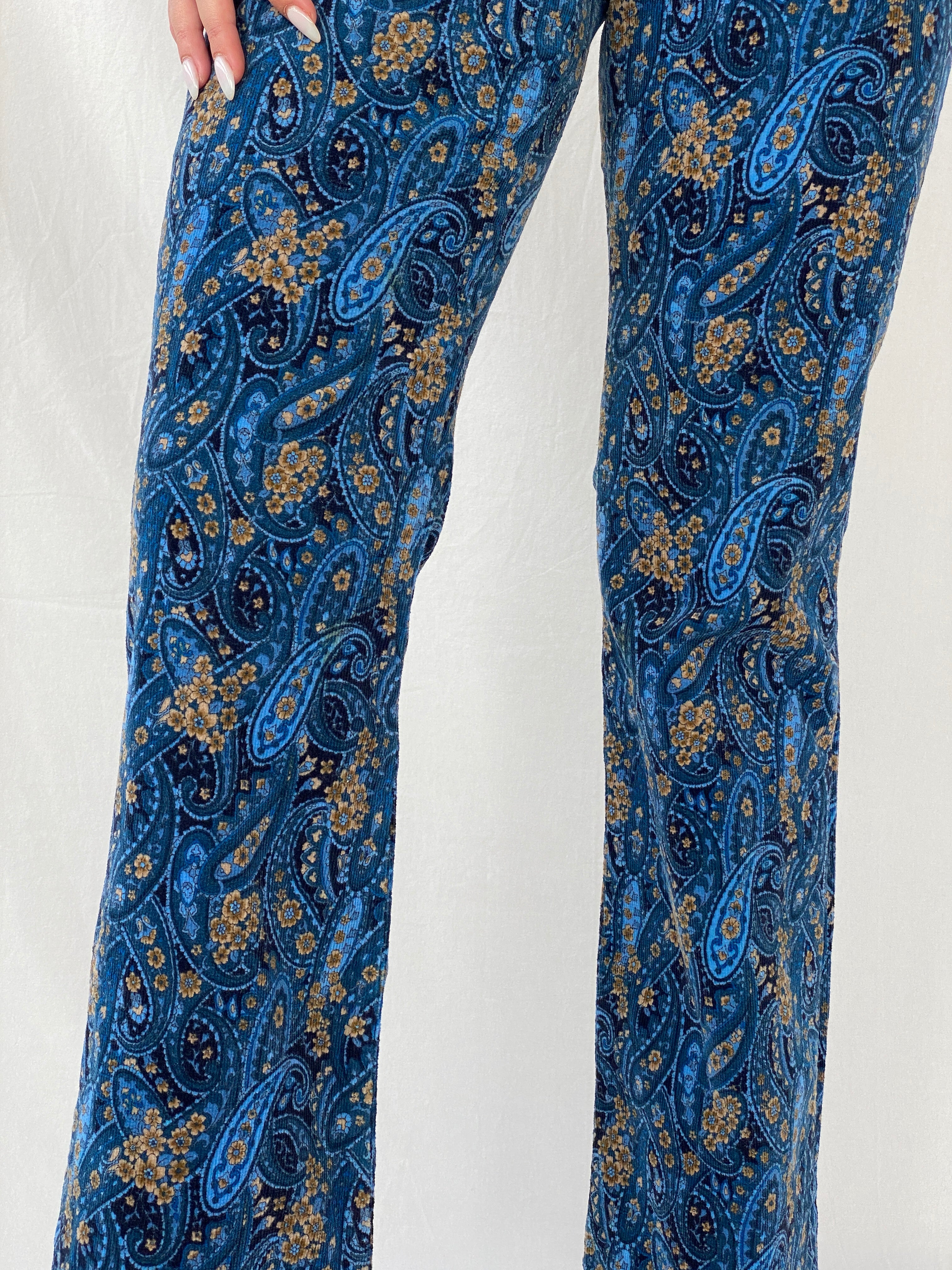 Vintage AR Ace Ross Studios Paisley Print Navy Corduroy Mid-Rise Pants - 36EUR