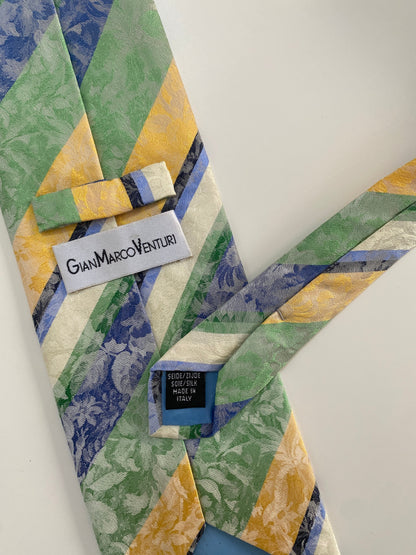 Vintage Gian Marco Venturi Silk Pastel Floral Striped Tie