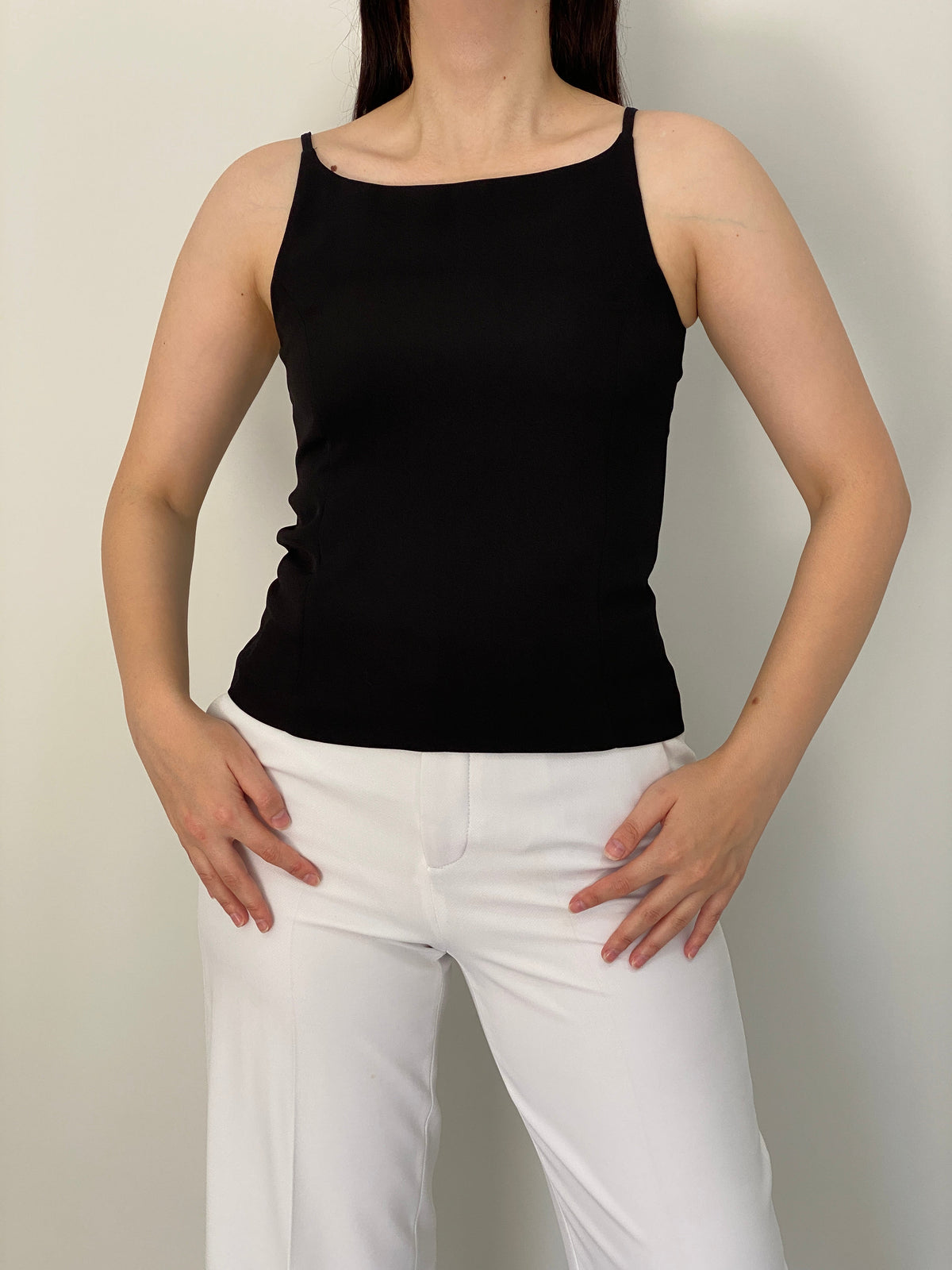 Vintage 90s Camaïeu Black Square Neck Minimalist Camisole Top –  S