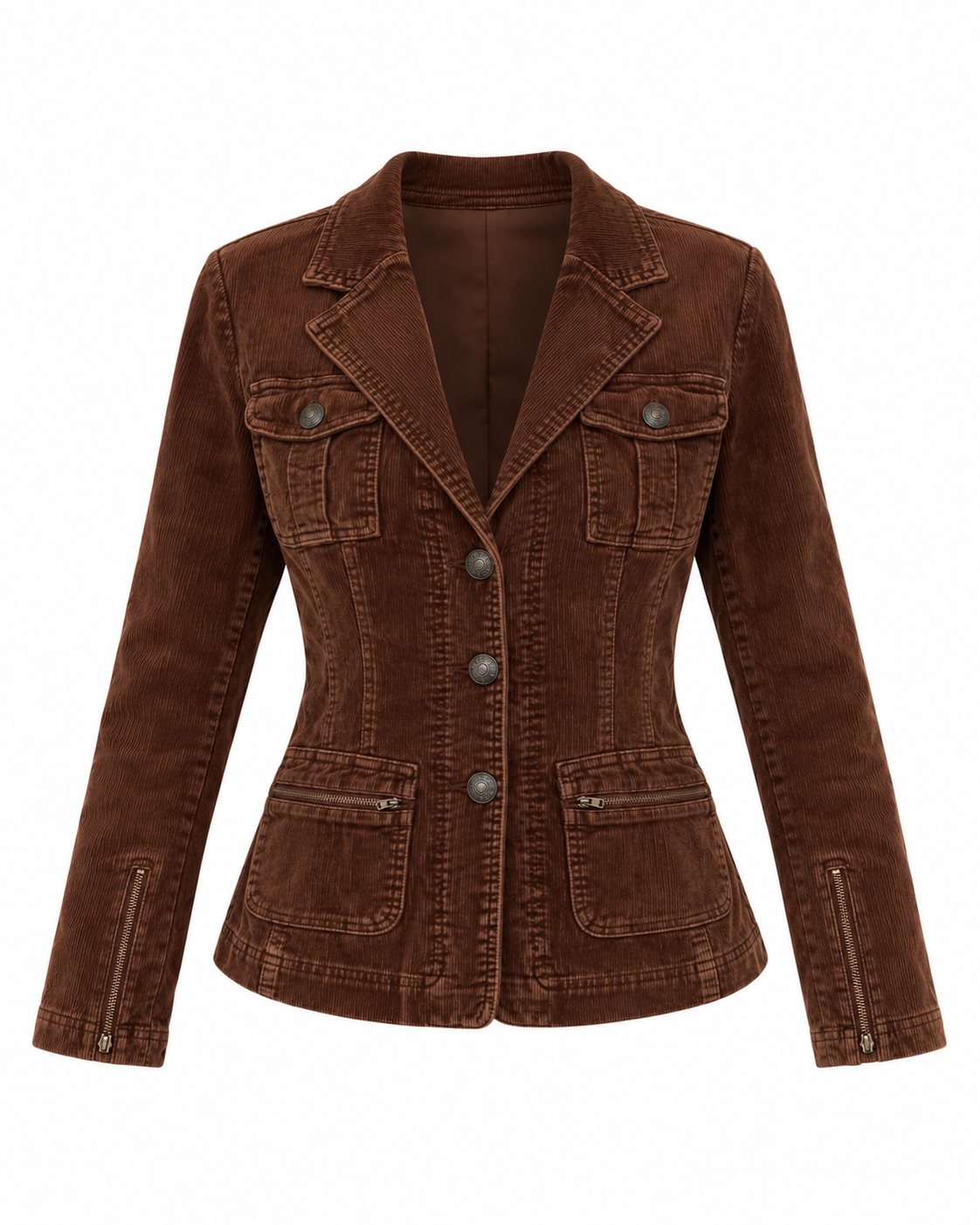 Vintage In Panle de Vous Paris Brown Cotton Corduroy Utility Blazer – M