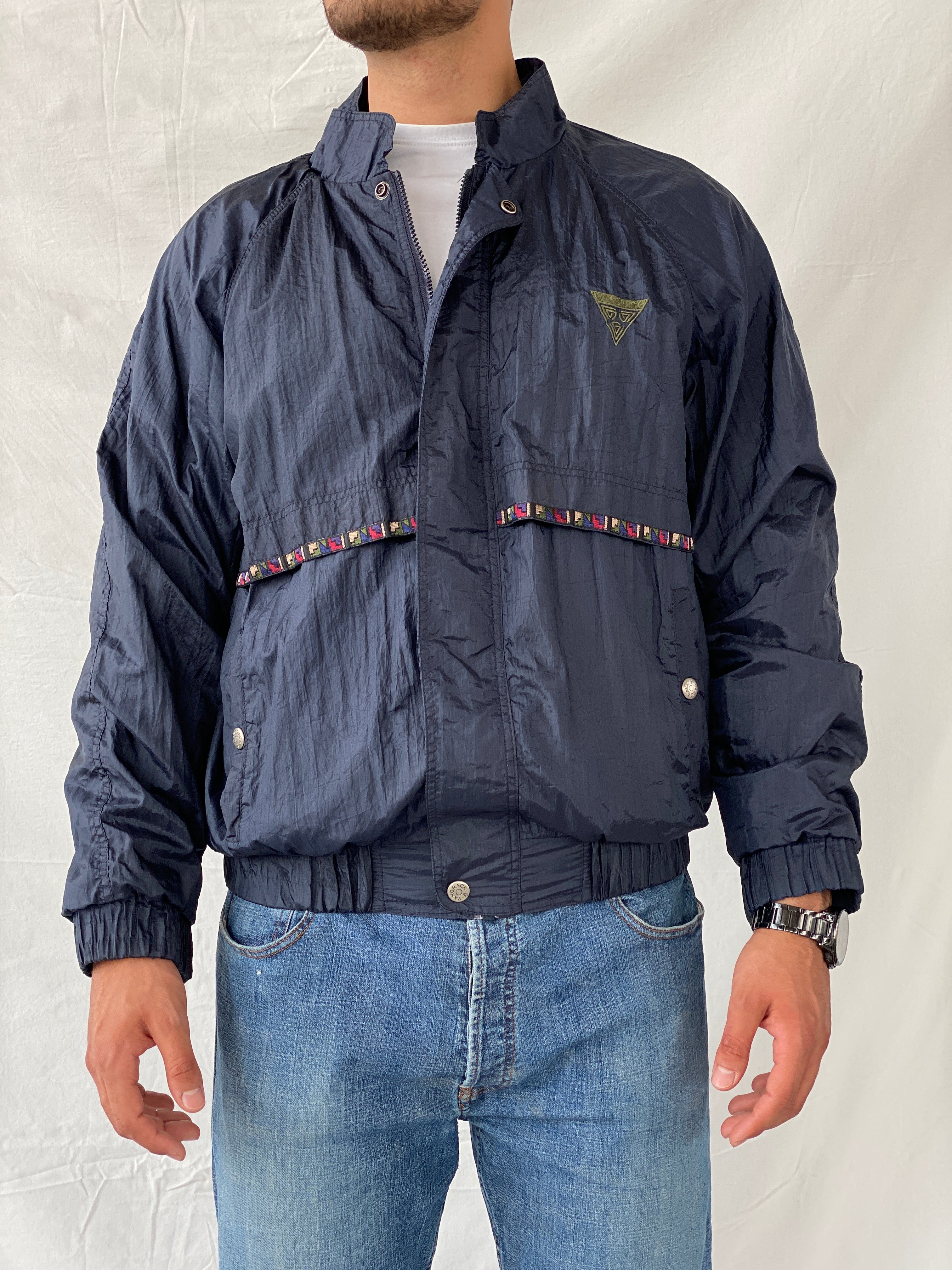 Vintage 80s/90s Van Grack Navy Windbreaker Track Jacket - L