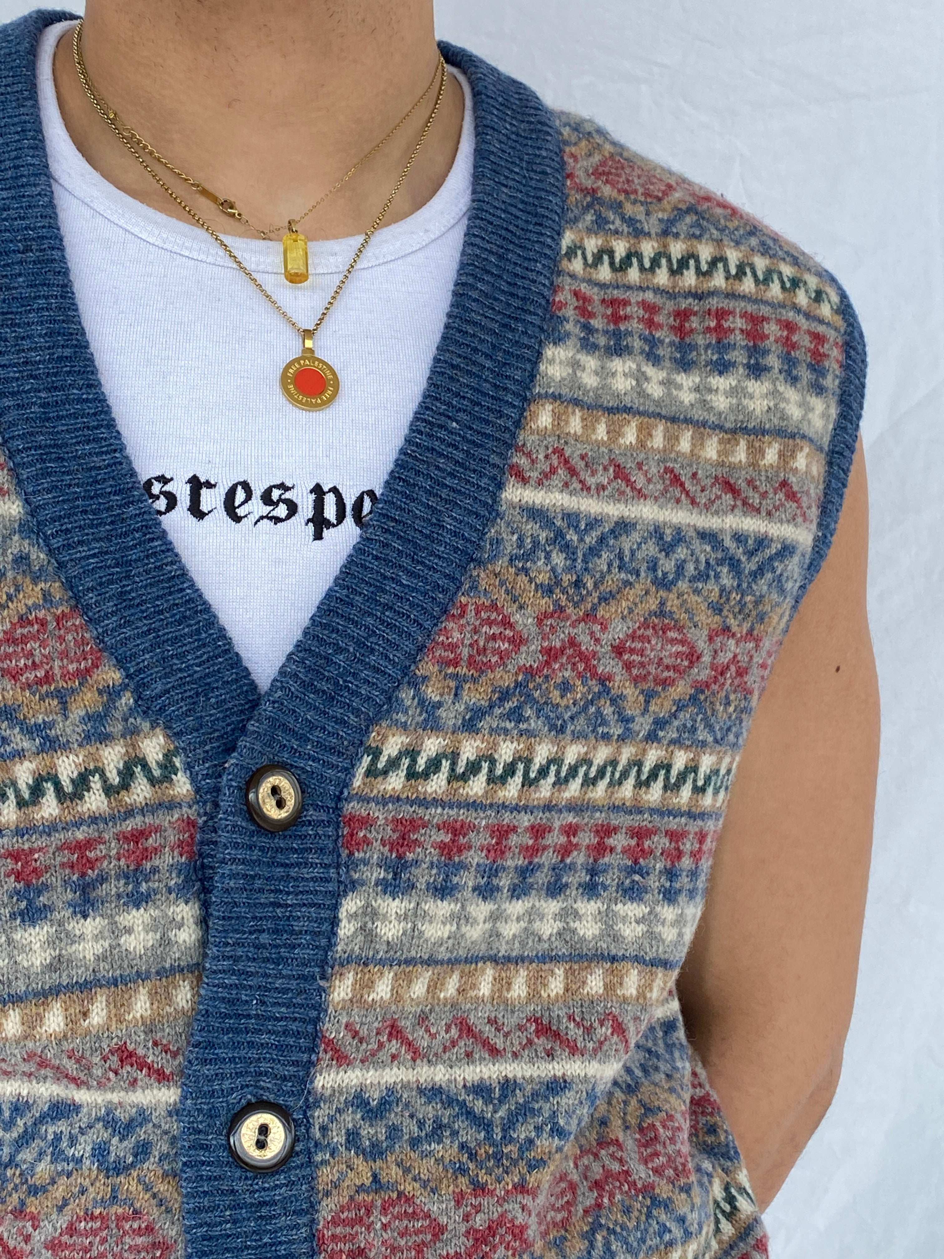 Vintage Ormen Shetland Button-Up Knitted Sweater Vest - Size L