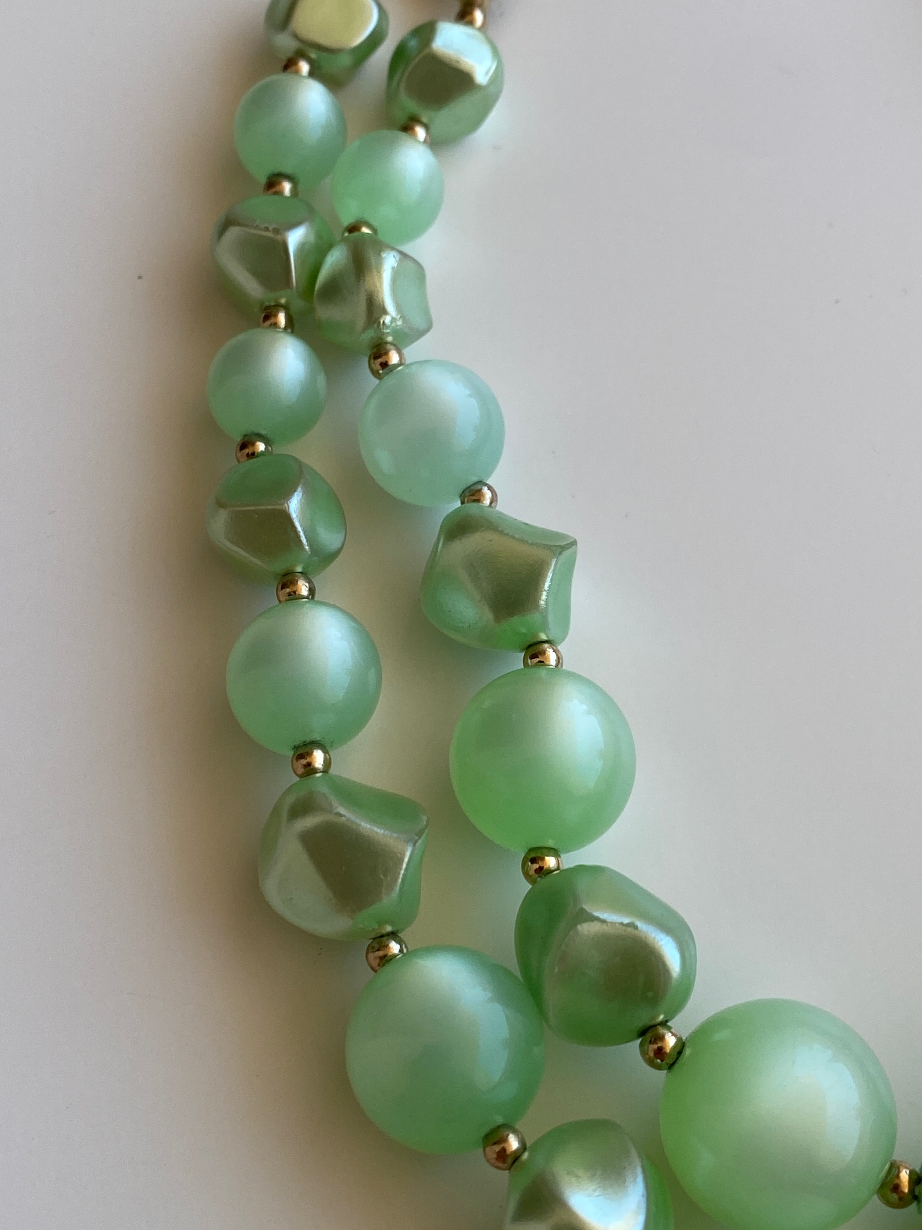 Vintage 60s Coro Mint Green Lucite Double Strand Beaded Choker Necklace