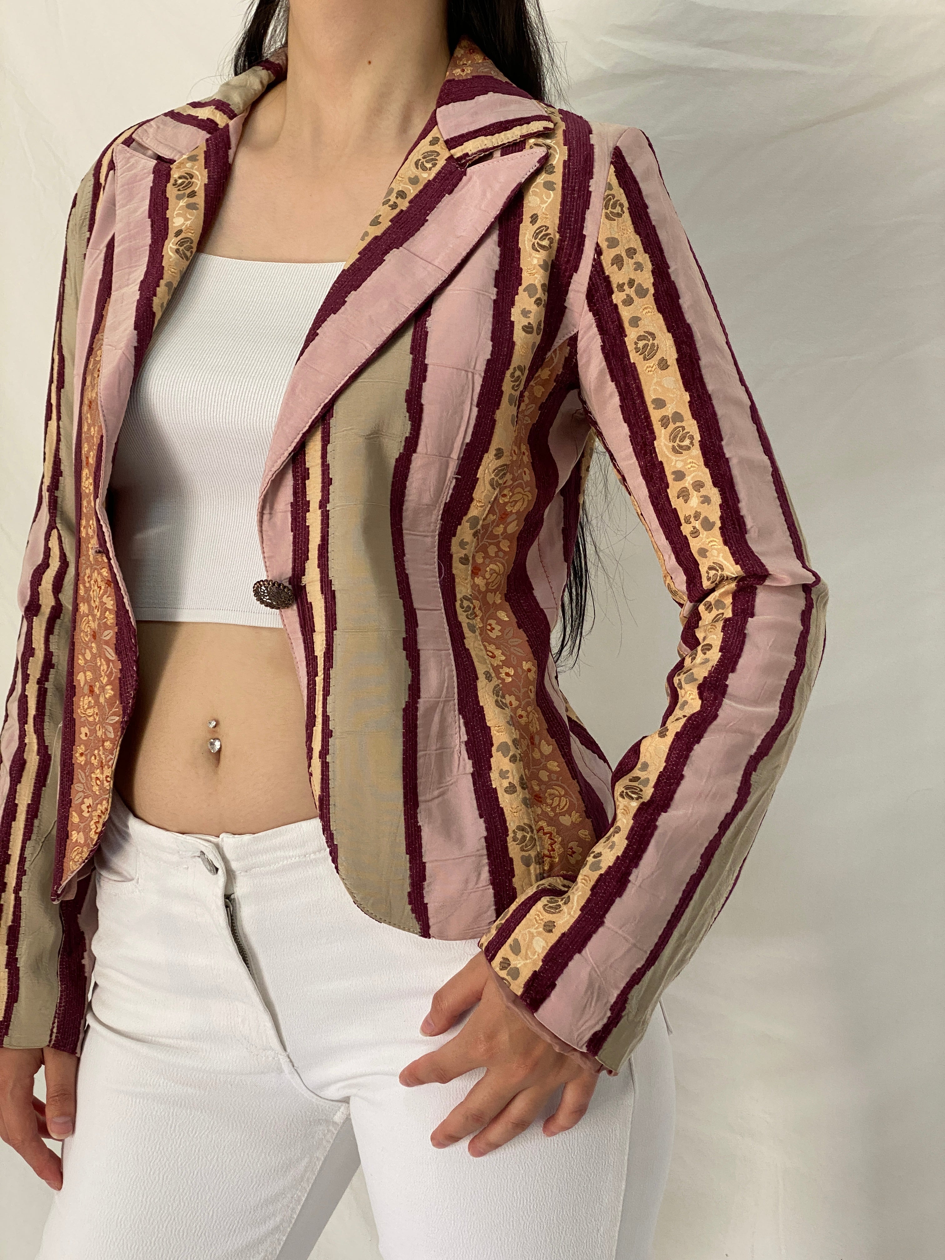 Vintage Rinascimento Patchwork Floral Blazer Pink & Maroon Tailored Jacket - S