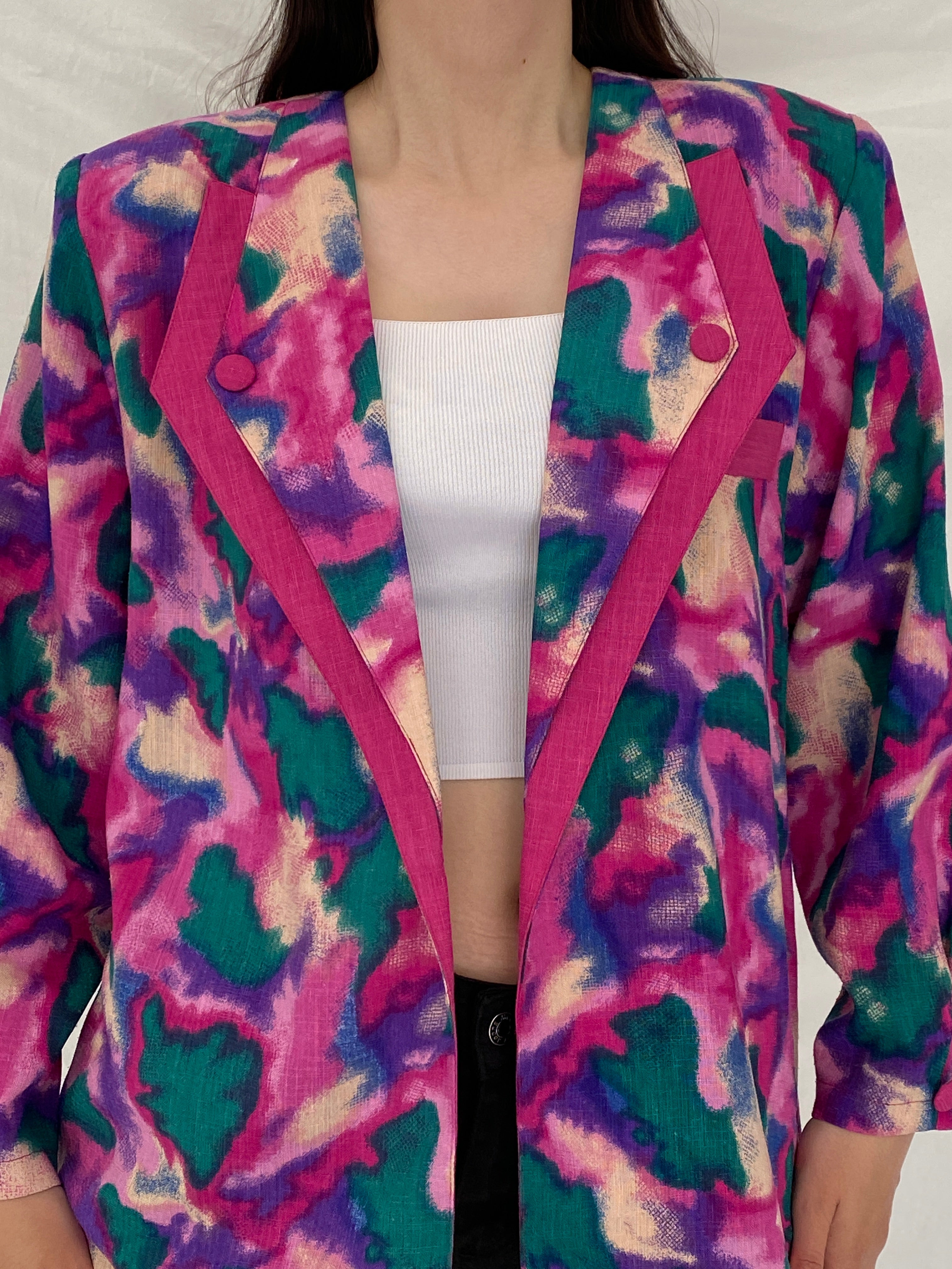 Vintage 90s Picadally London Vibrant Abstract Linen Blend Blazer – Free Size