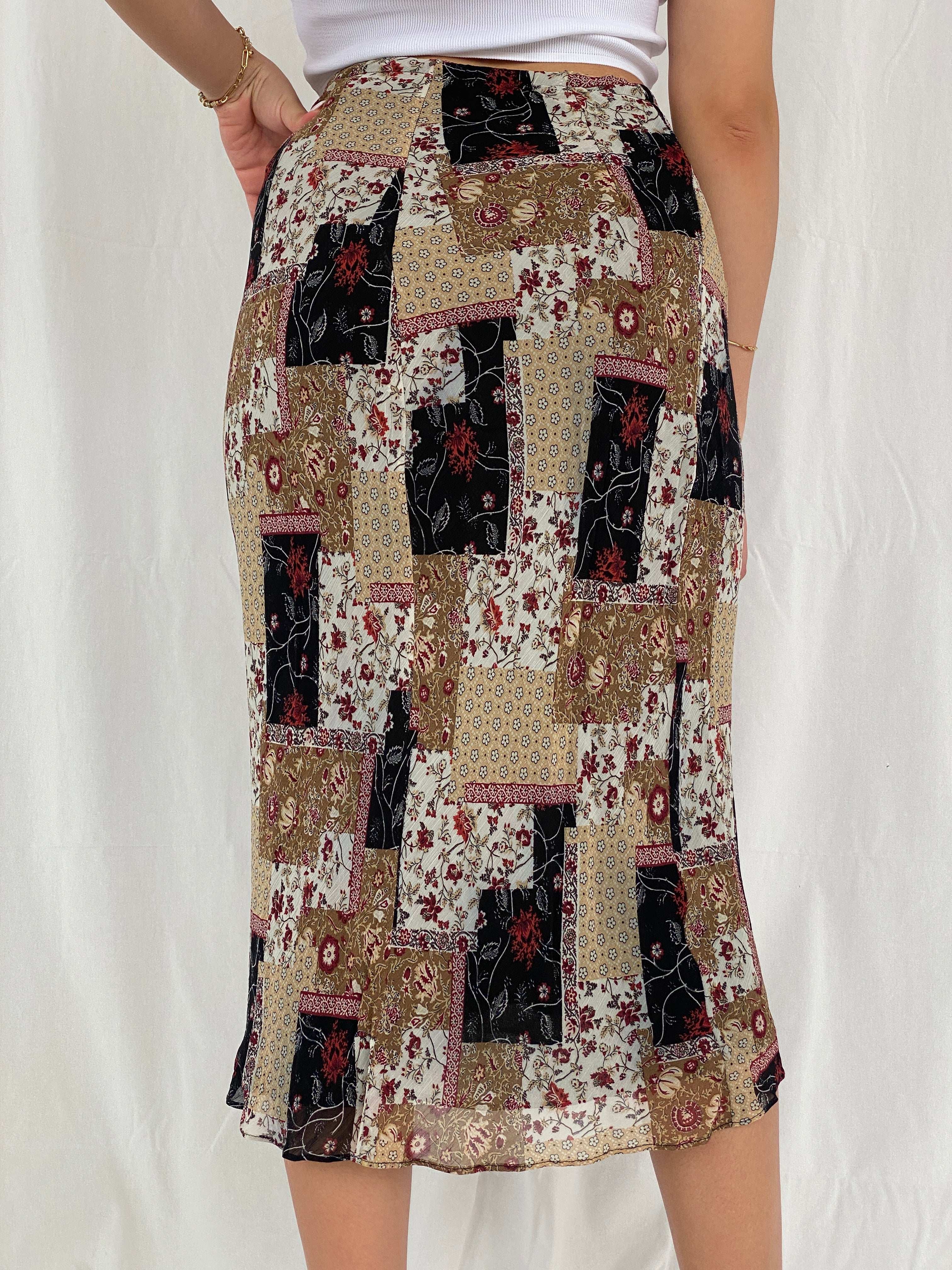 Vintage 90s Floral Patchwork Print Midi Skirt - Size S - Balagan Vintage Midi Skirt 00s, 90s, floral, floral skirt, midi skirt, NEW IN, Rama