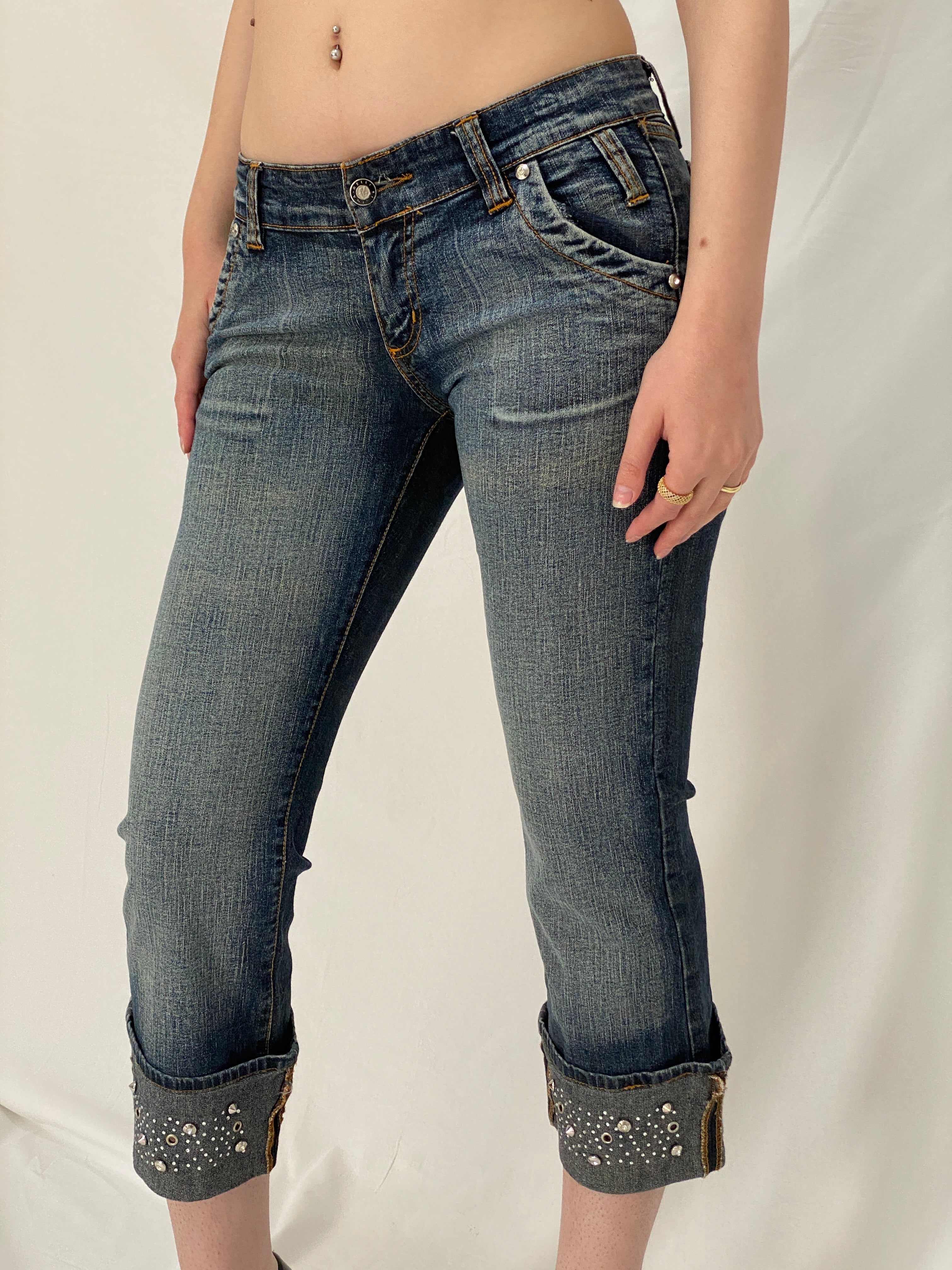 Vintage Y2K D&G Dolce & Gabbana Low Rise Studded Capri Cropped Jeans - 38EUR