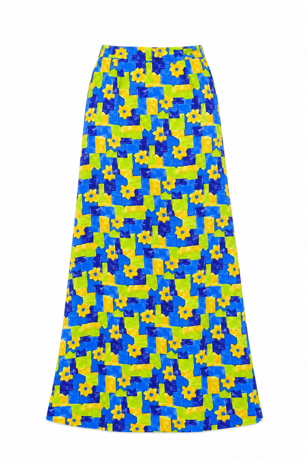 Vintage 90s Turkuaz Multicolor Geometric Floral A-Line Maxi Skirt - S
