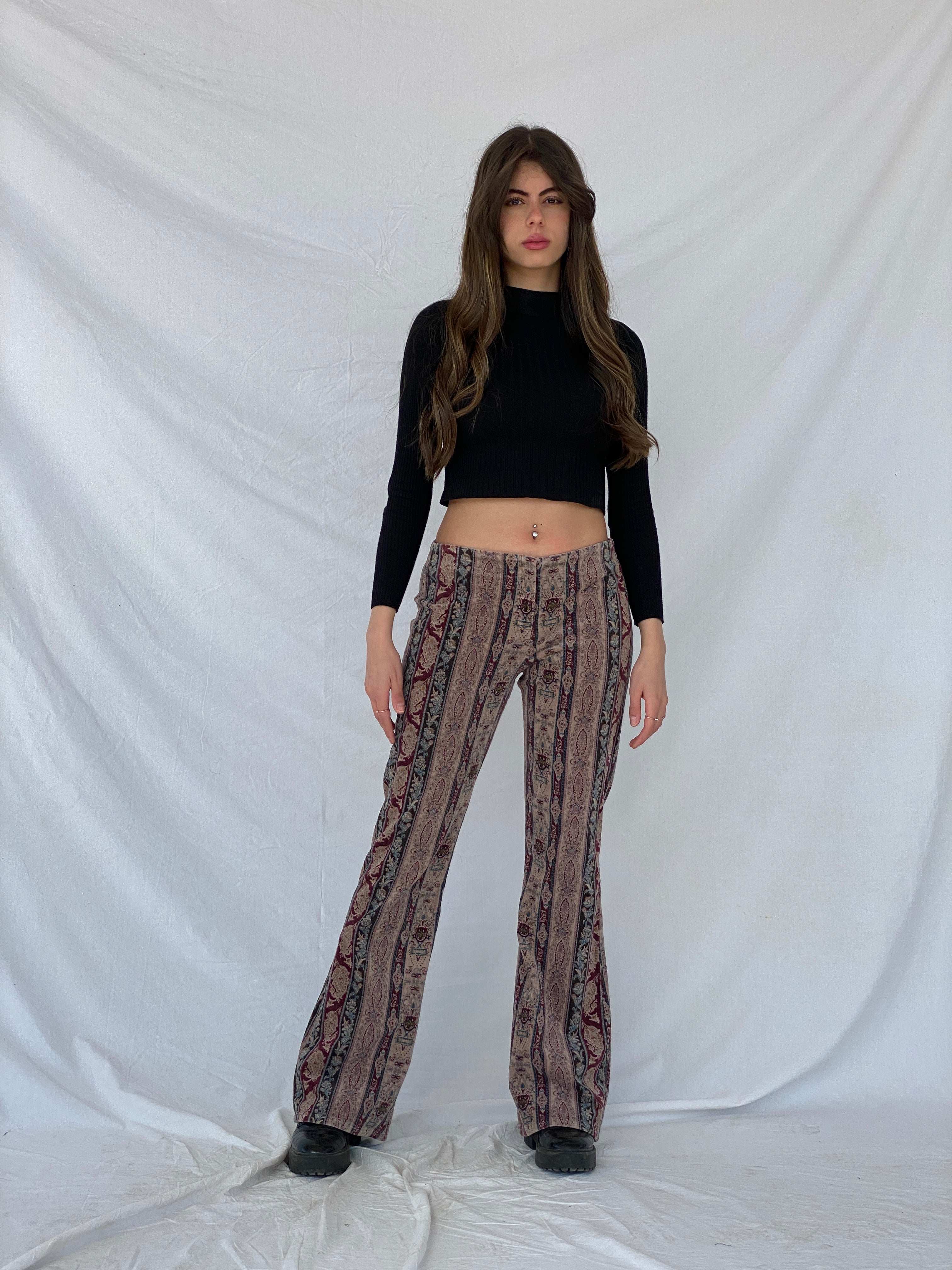 Vintage Wet Seal Flare Boho Print Pants - Balagan Vintage Pants 00s, 90s, Mira, NEW IN