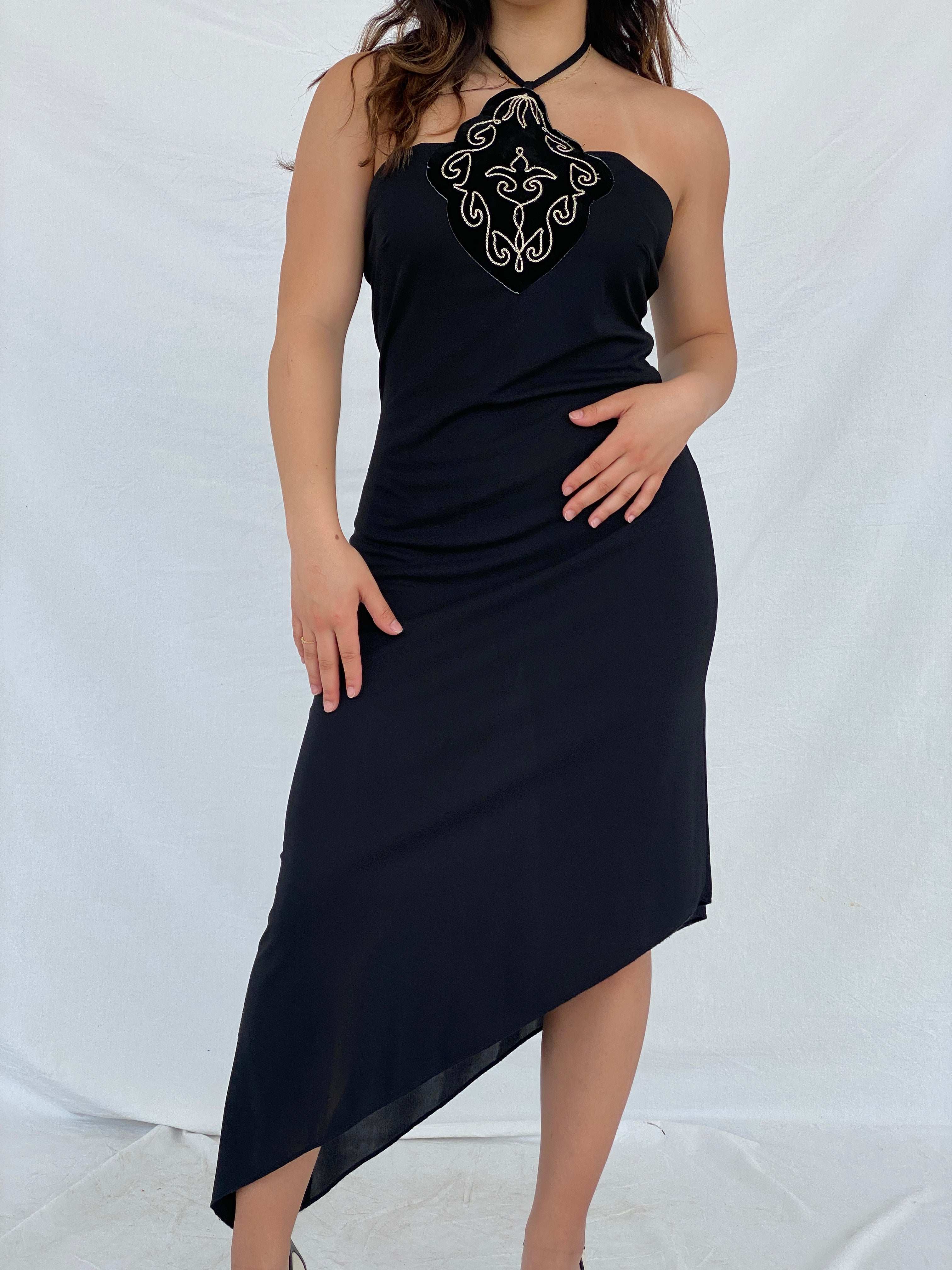 Gorgeous Vintage H.FLO Black Halter Dress - Balagan Vintage Midi Dress 90s dress, black dress, floral dress, Lana, midi dress, NEW IN