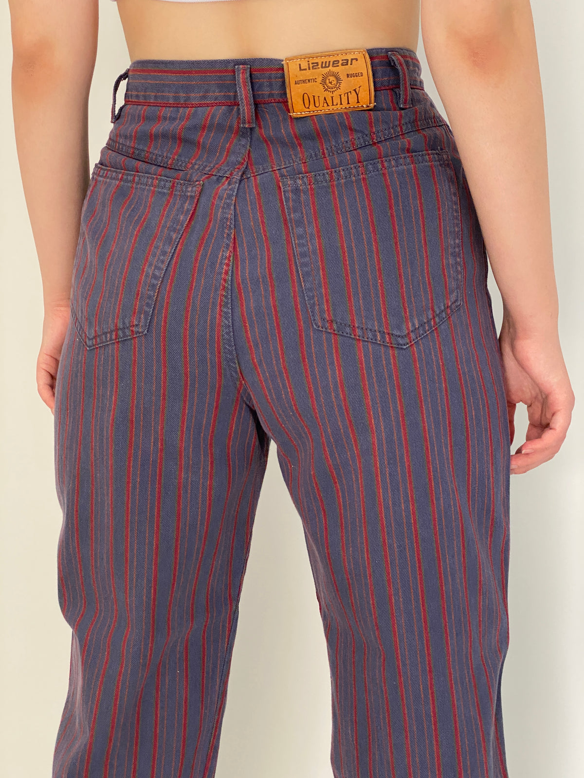 Vintage 90s Lizwear Red Striped Navy High-Waisted Jeans – 36EUR