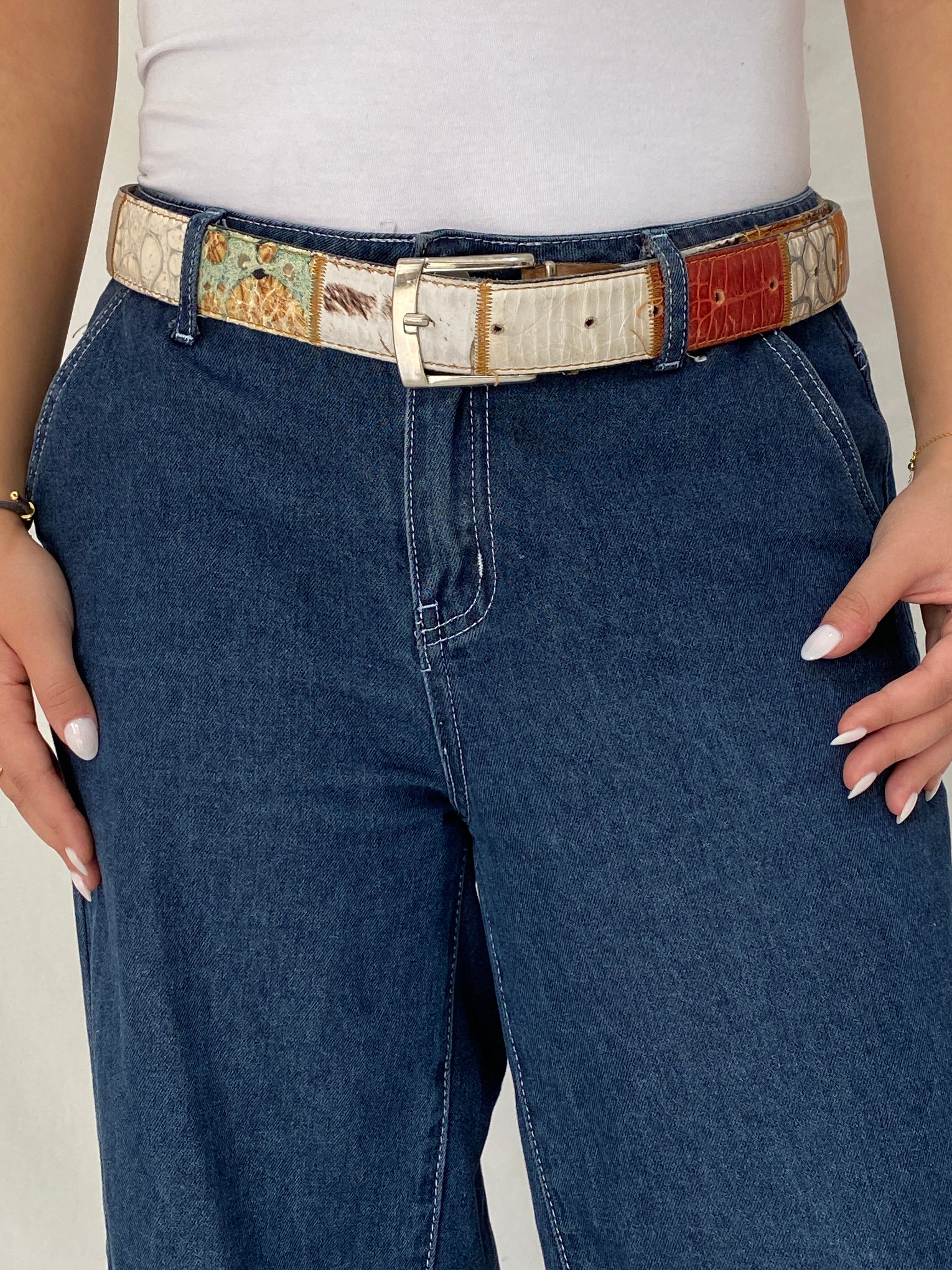 Vintage Greispel “R. Barbarossa” Patchwork Genuine Leather Western Style Belt