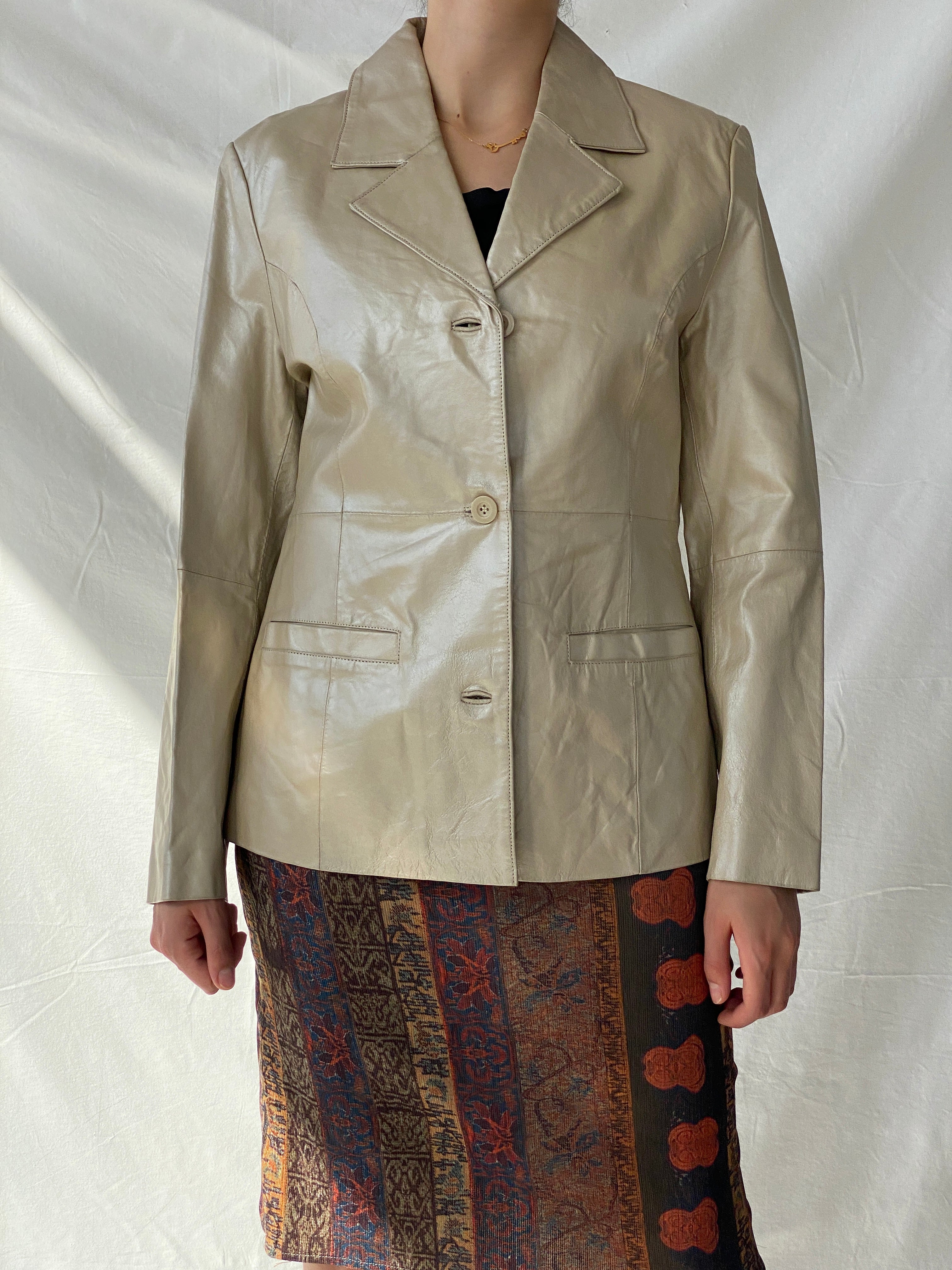 Vintage Elements Cream Genuine Leather Jacket - L