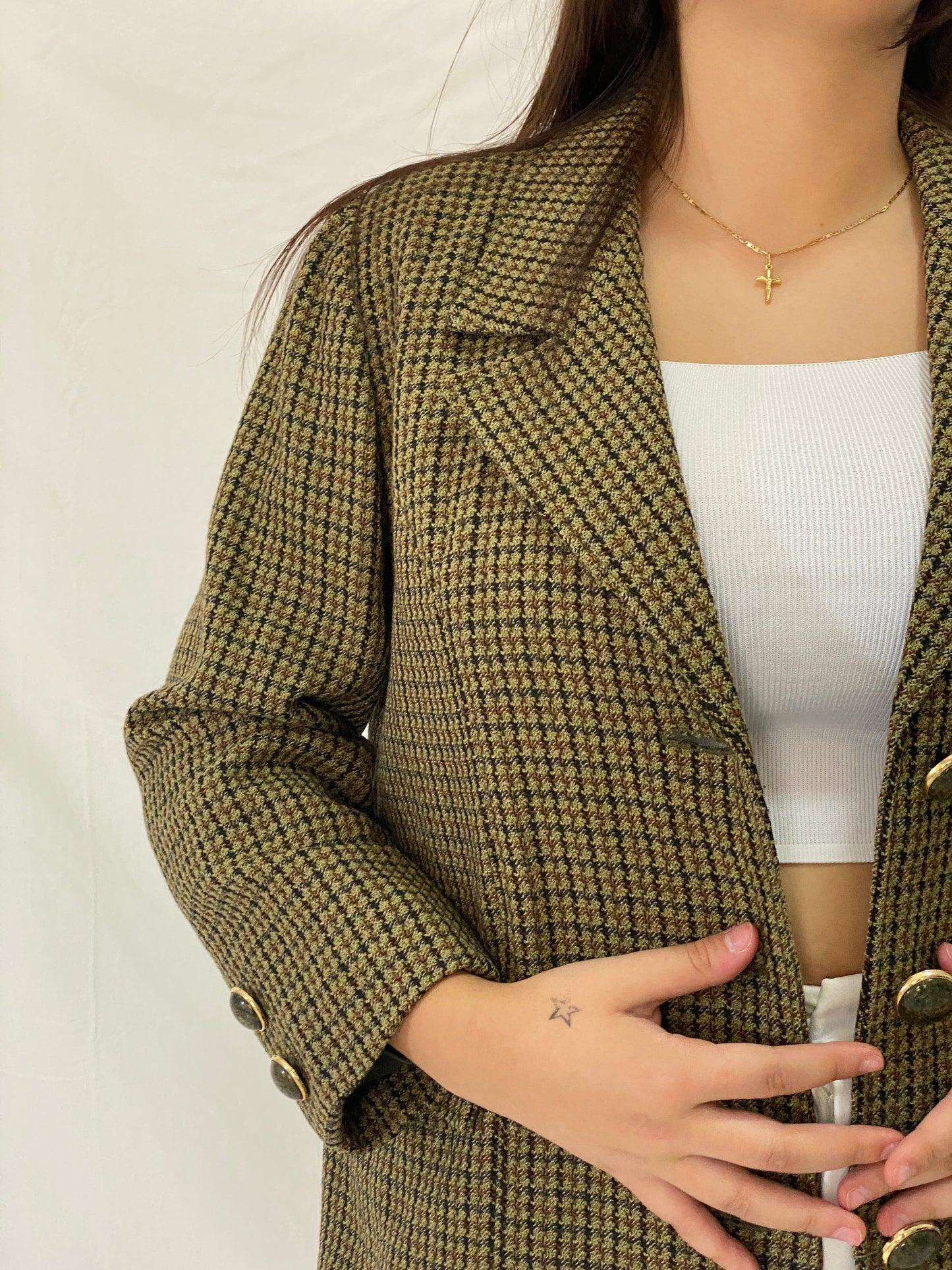 Vintage Alta Costura Olive Green Houndstooth Office Blazer - L