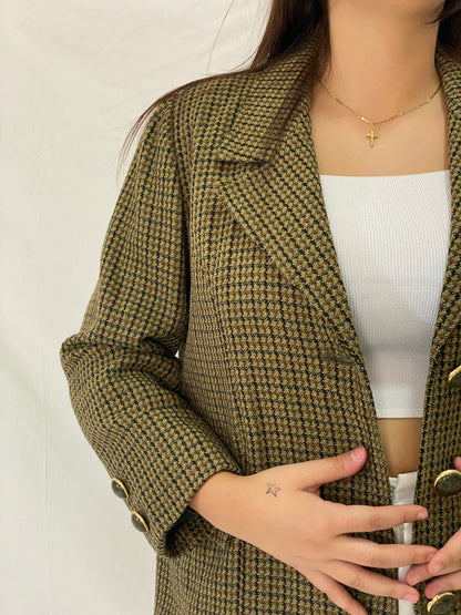 Vintage Alta Costura Olive Green Houndstooth Office Blazer - L