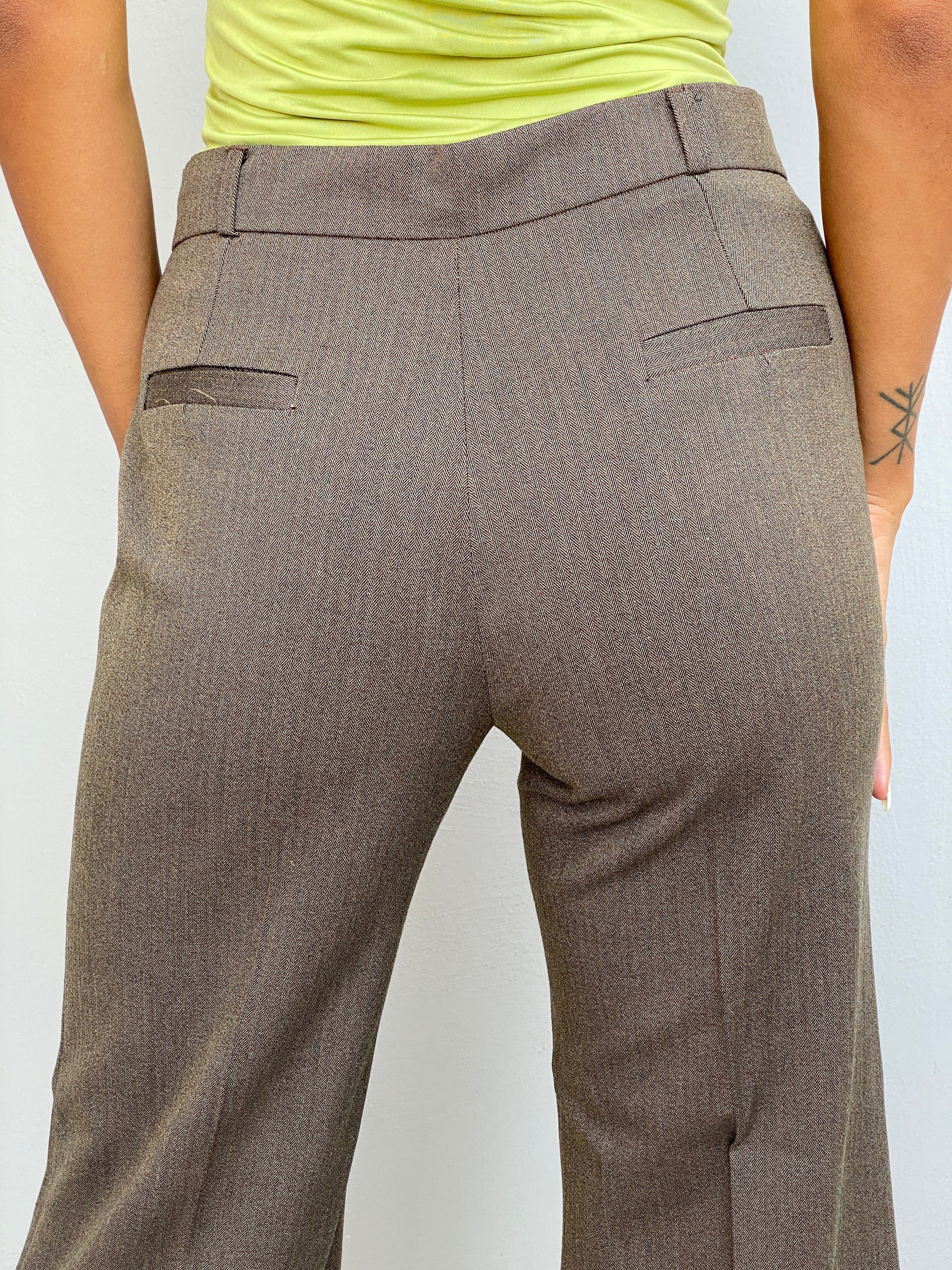 Vintage Y2K Klapa Brown Herringbone Wide Leg Tailored Trousers - 36EUR