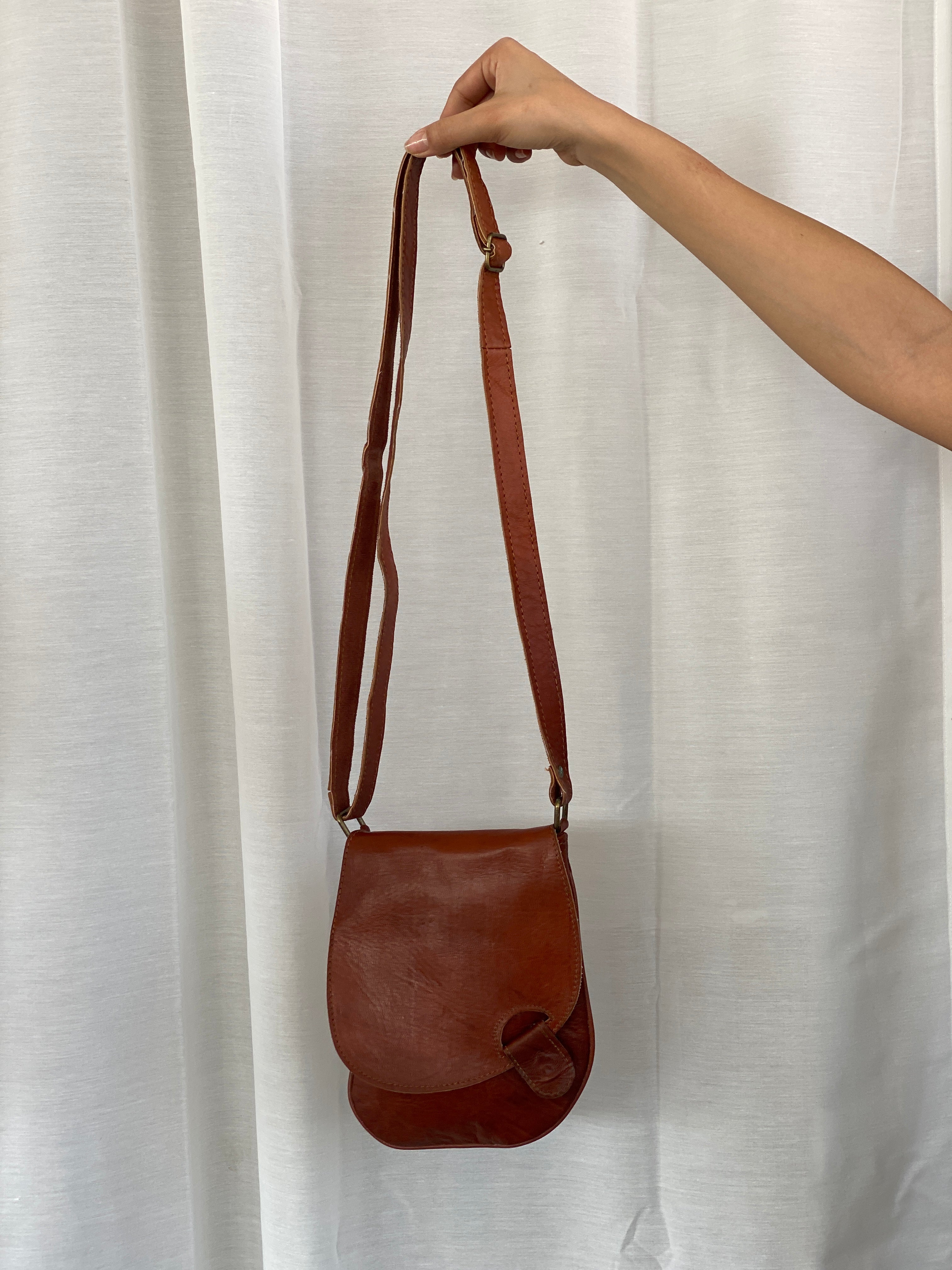 Vintage Brown Genuine Leather Western Sling Crossbody Bag