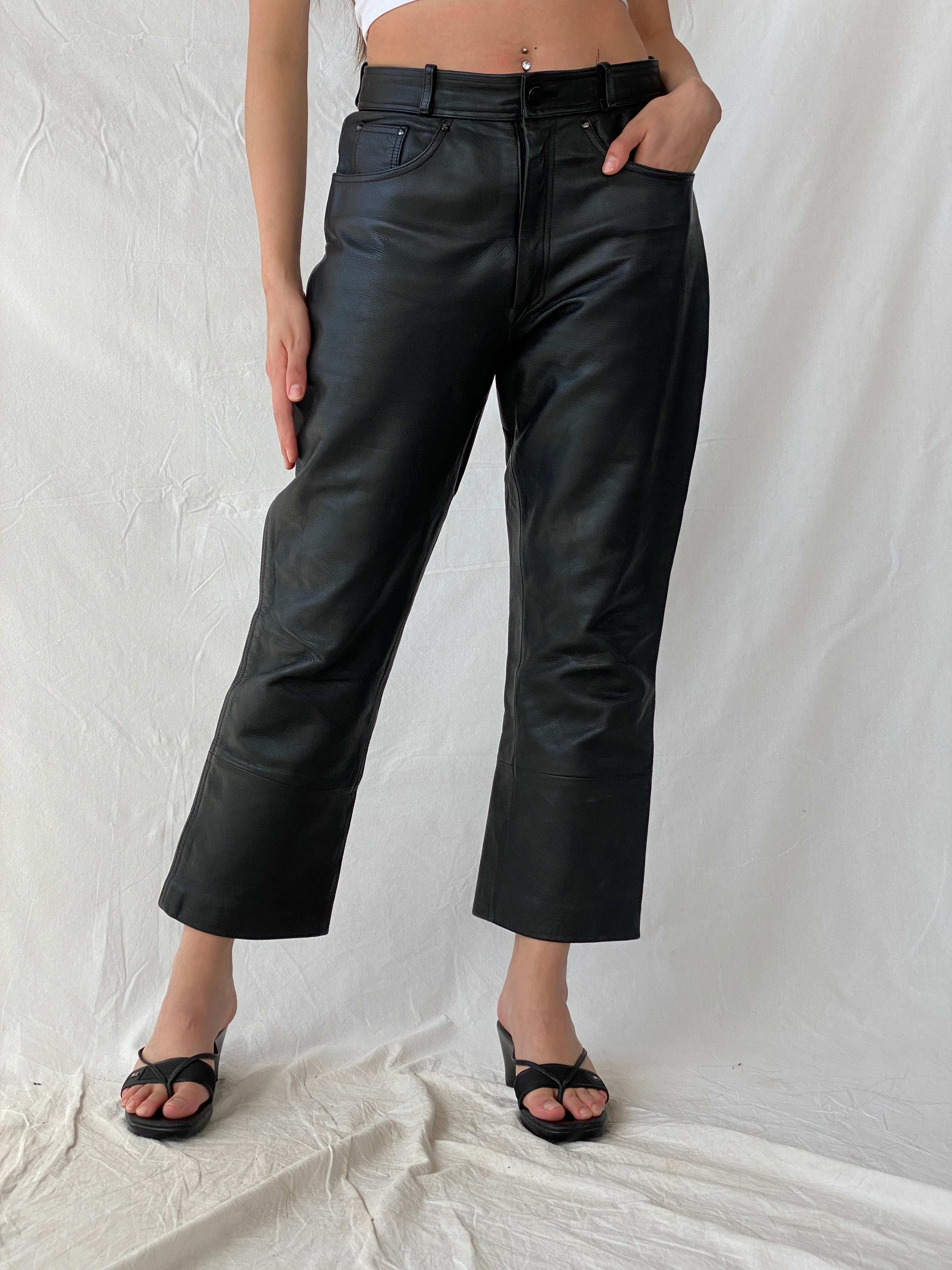 Vintage IXS Black Genuine Leather Motorcycle Pants - L