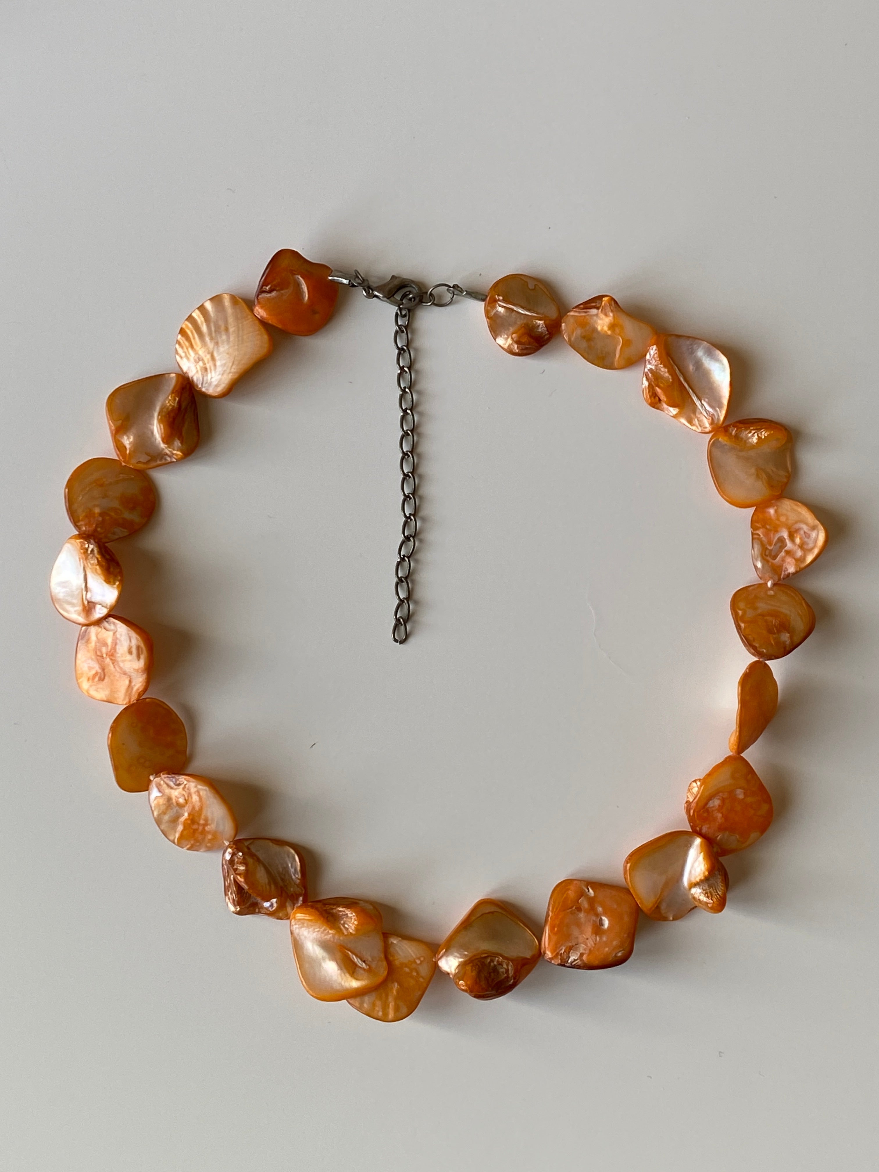 Vintage Orange Mother of Pearl Shell Necklace – Irregular Shell Bead Statement Necklace