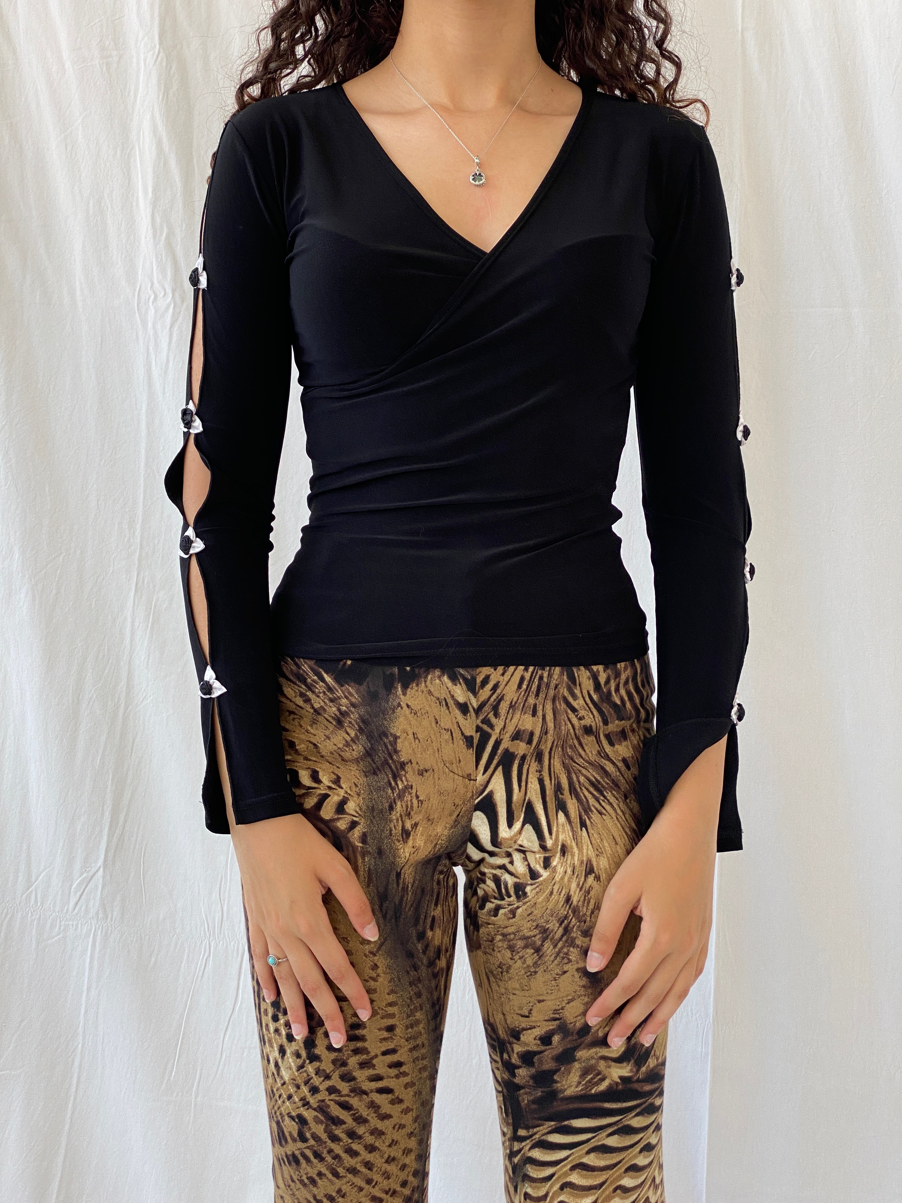 Vintage Y2K Anastasia Romantic Top With Floral Detail Cut Out Sleeve - S