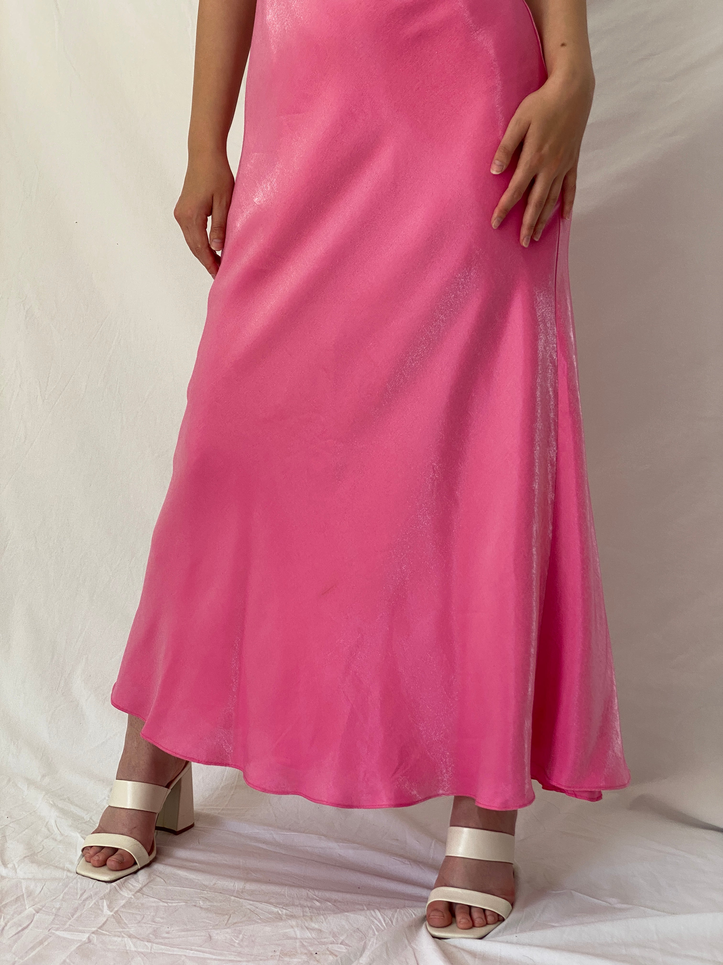 Vintage Y2K Chelsea Nites Pink Satin Prom Maxi Dress – M