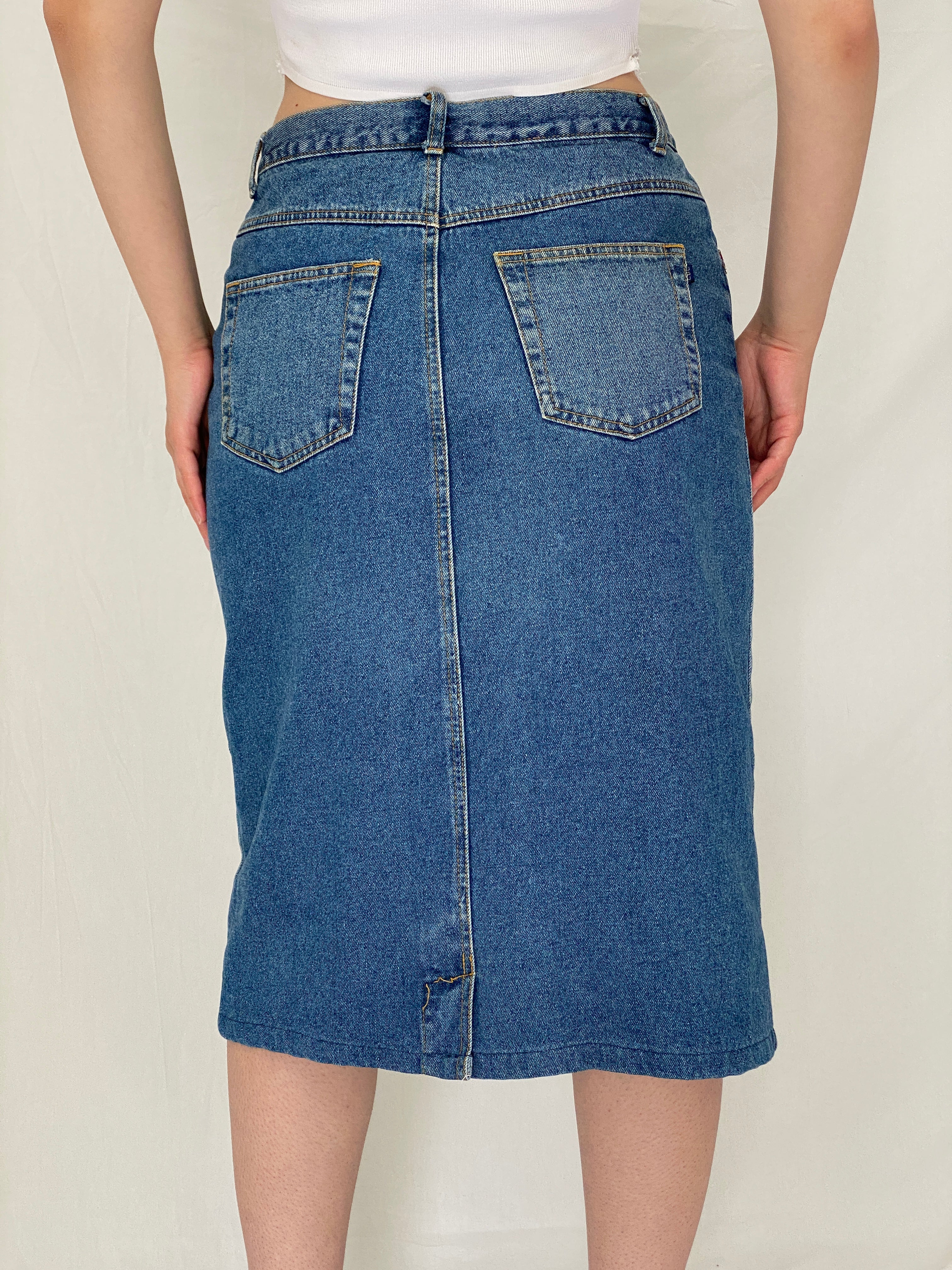 Vintage Y2K CBC Woman Blue Denim Midi Skirt – L