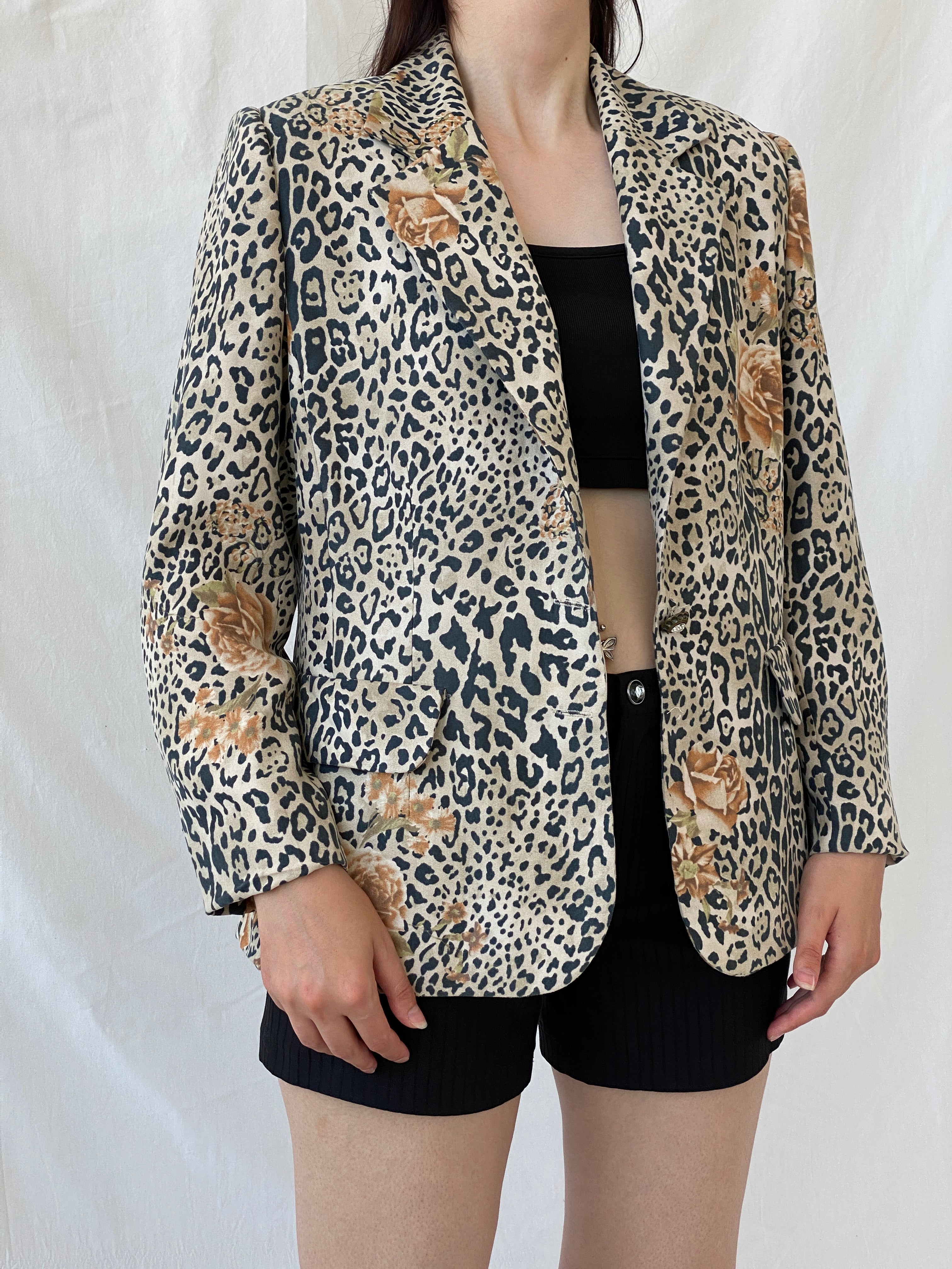 Statement SELMA Leopard Print Floral Brown Black Blazer - XL