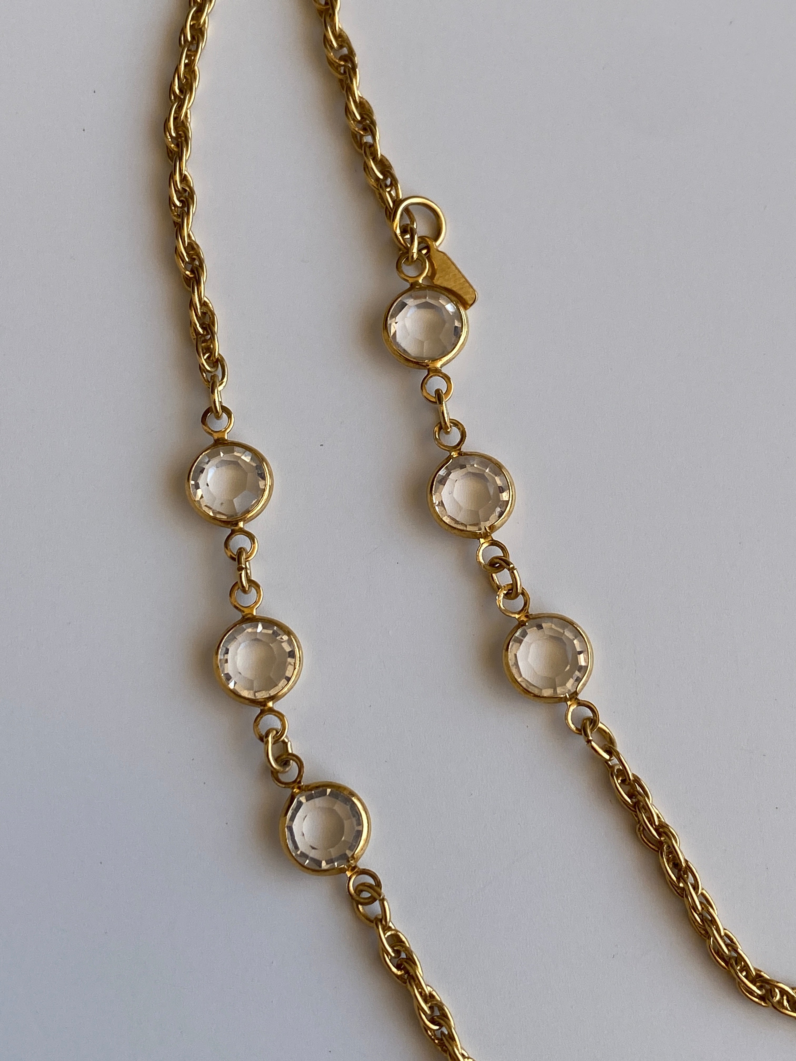 Vintage Monet Gold-Tone Crystal Long Convertible Double Strand Necklace