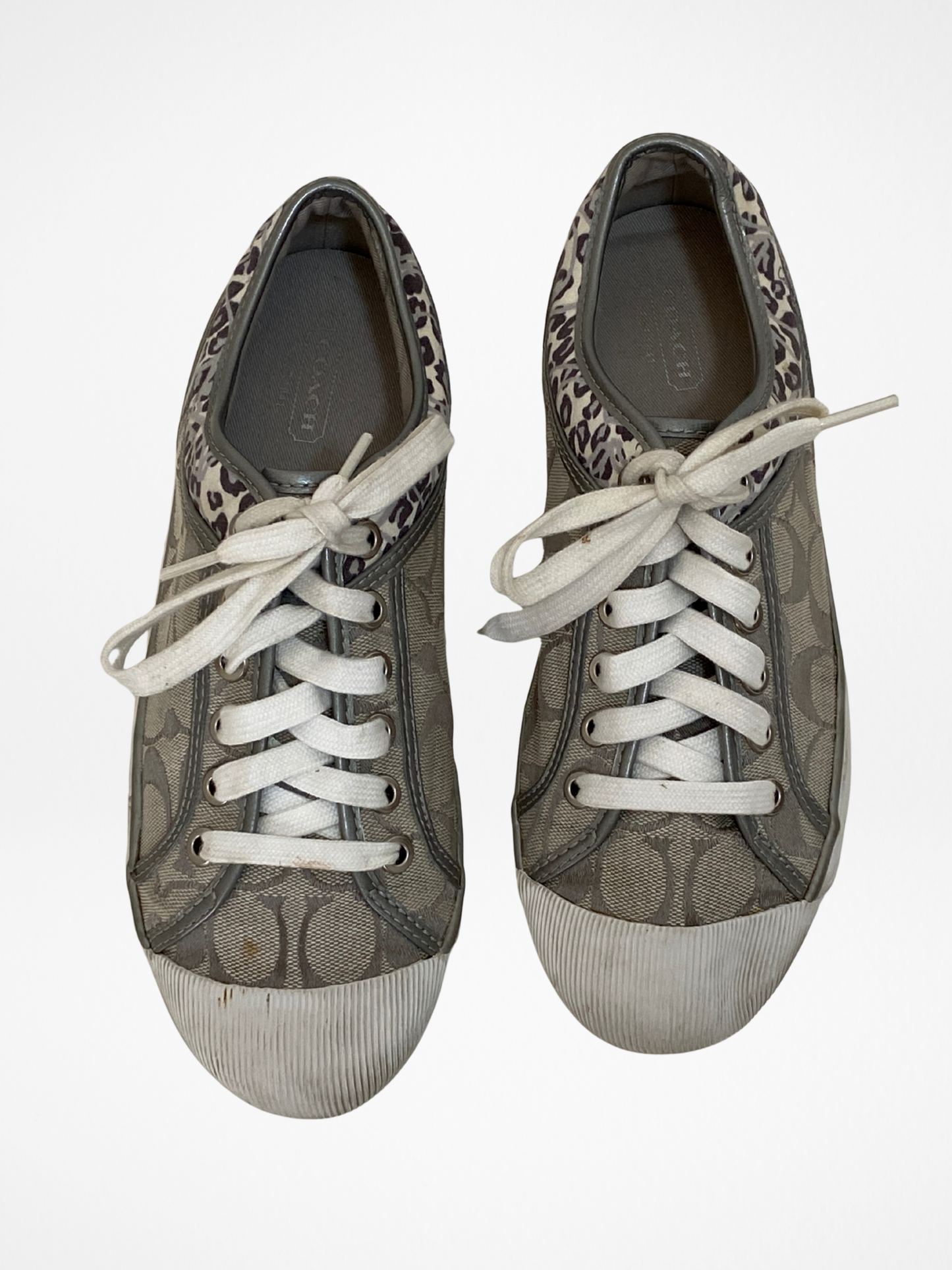 Coach Gray Monogram Canvas Sneakers with Leopard Trim - 38.5EU