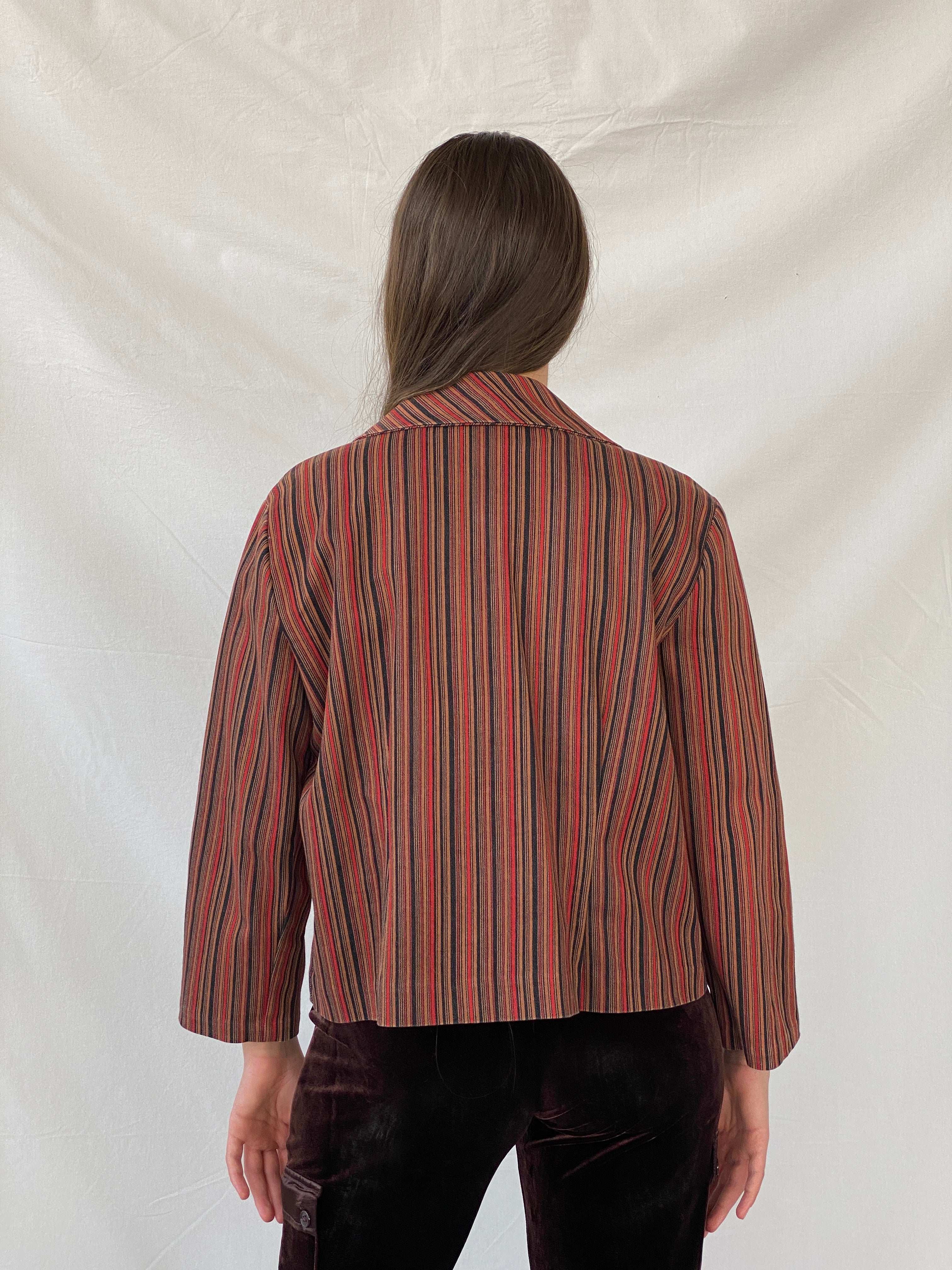 Vintage Handmade Brown & Red Striped Blazer - M