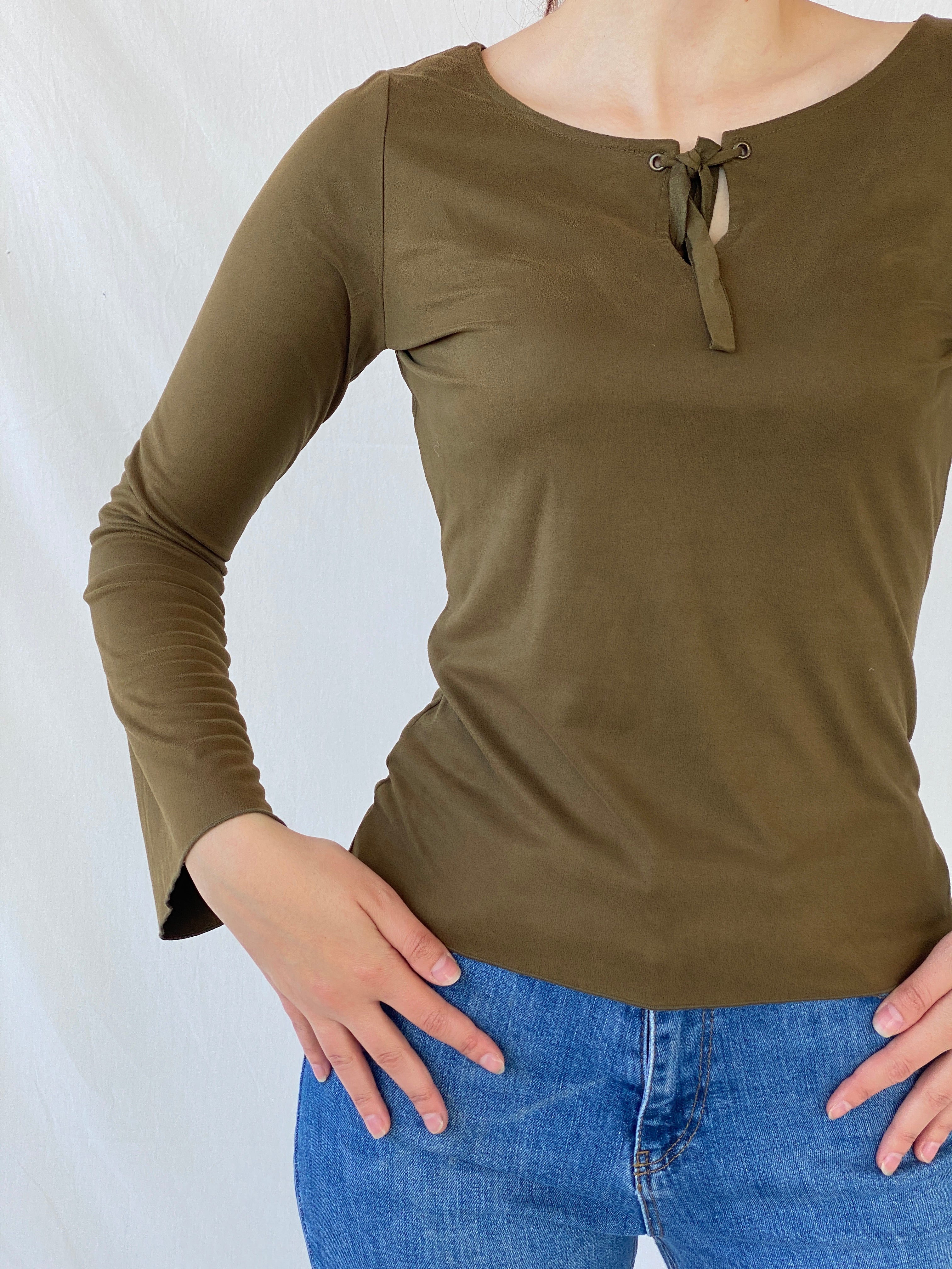 Vintage Cosmos Jeans Olive Green Women’s Long Sleeve Top - S