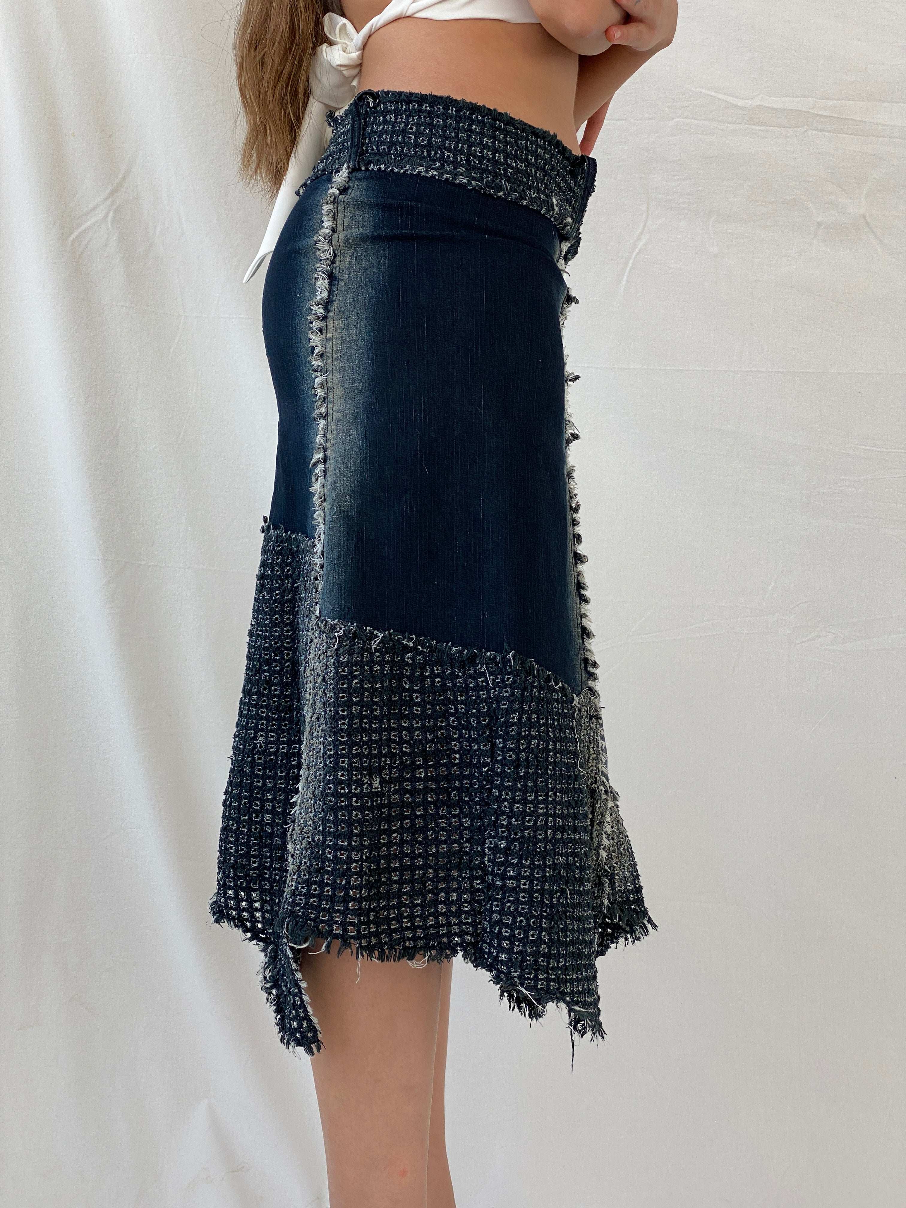 Vintage Denim Asymmetric Hem Midi Skirt - L